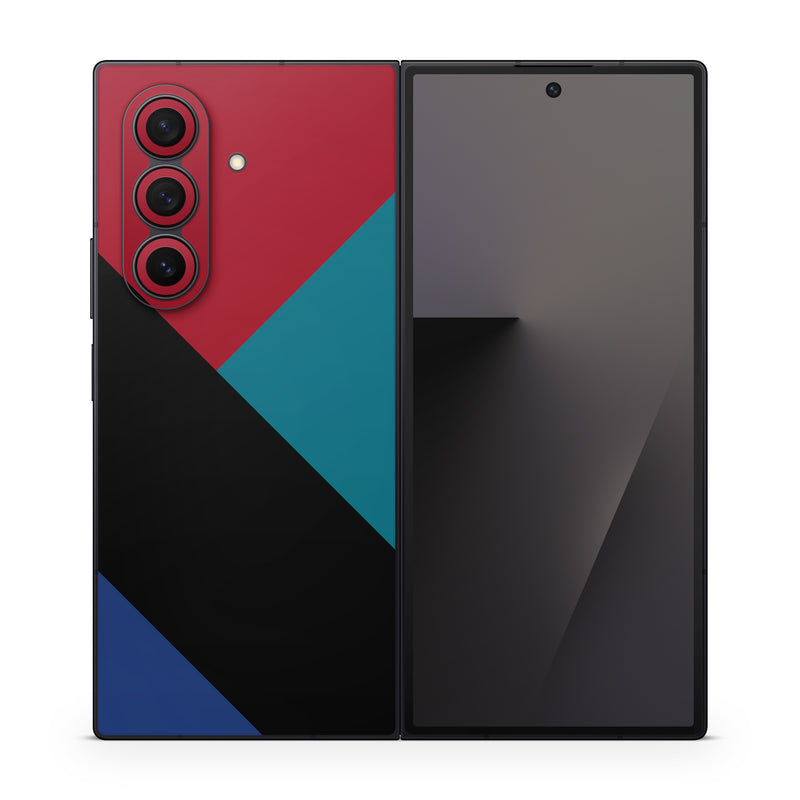 Samsung Galaxy Z Fold7 Skin design of Blue, Green, Turquoise, Azure, Teal, Electric blue, Line, Pattern, Design, Graphic design, with black, blue, red colors