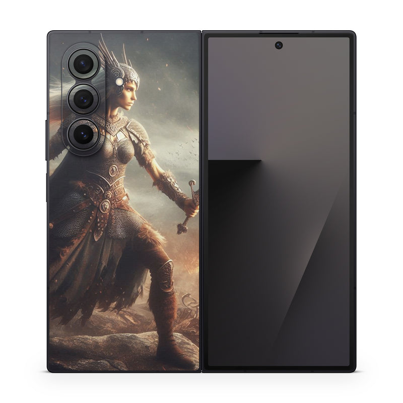 Samsung Galaxy Z Fold7 Skin design of CG artwork, Armour, Fictional character, Action, Mythology, Action-adventure game, Breastplate, Video Game Software, Spear, Sword