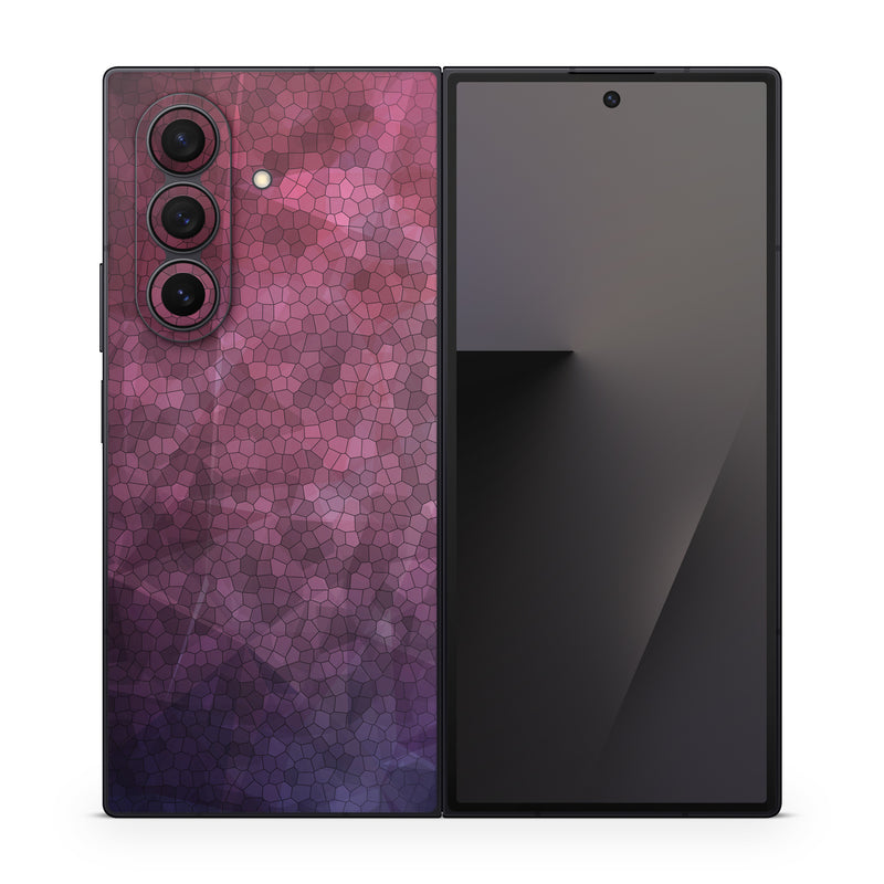 Samsung Galaxy Z Fold7 Skin design of Purple, Sky, Red, Violet, Pink, Pattern, Design, Triangle, Line, Magenta, with black, red, purple, pink, white colors