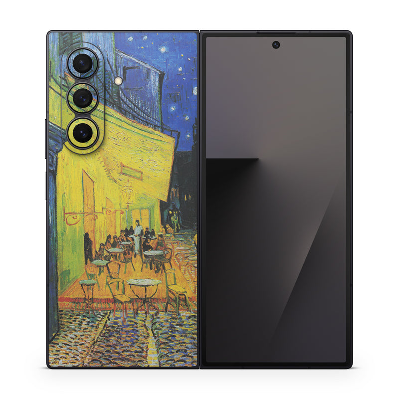 Samsung Galaxy Z Fold7 Skin design of Painting, Art, Yellow, Watercolor paint, Illustration, Modern art, Visual arts, Street, Infrastructure, Tree, with green, black, blue, gray, red colors