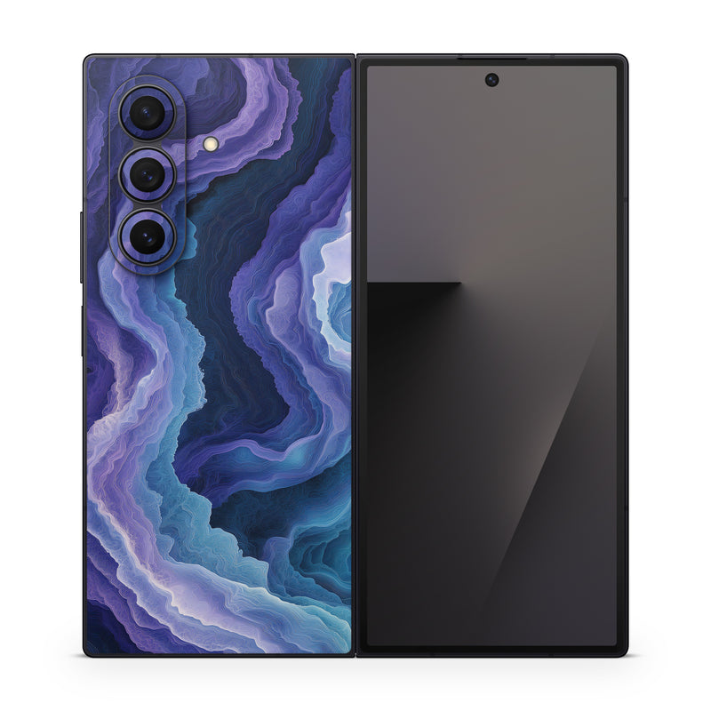 Samsung Galaxy Z Fold7 Skin design of Blue, Purple, Fractal art, with purple, blue, white, black colors