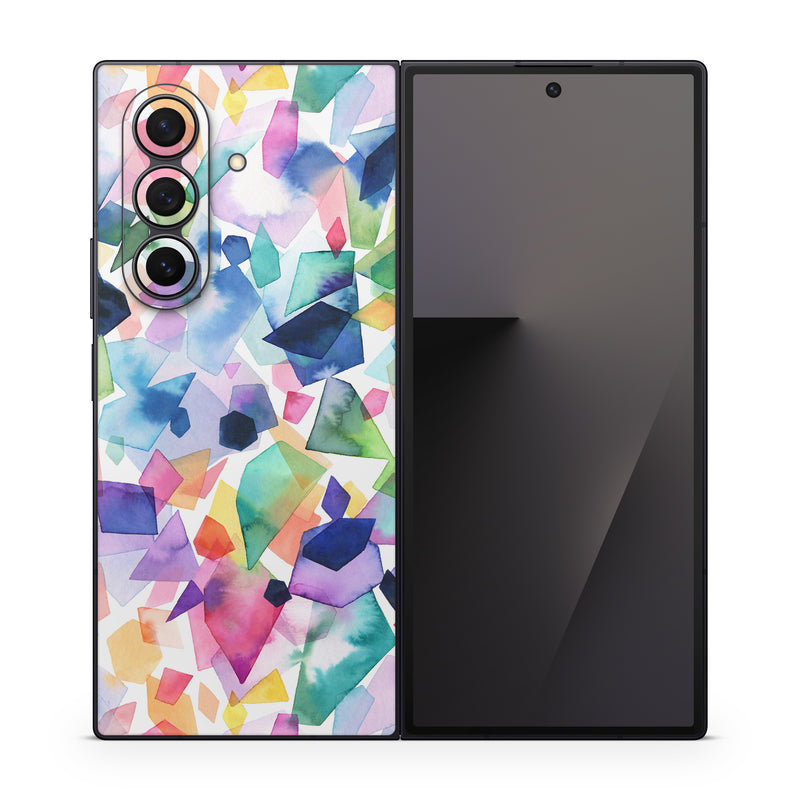 Samsung Galaxy Z Fold7 Skin design of Colorfulness, Azure, Triangle, Art, Font, Line, Aqua, Material property, Creative arts, Symmetry, with white, blue, green, red, pink, orange, yellow, purple colors