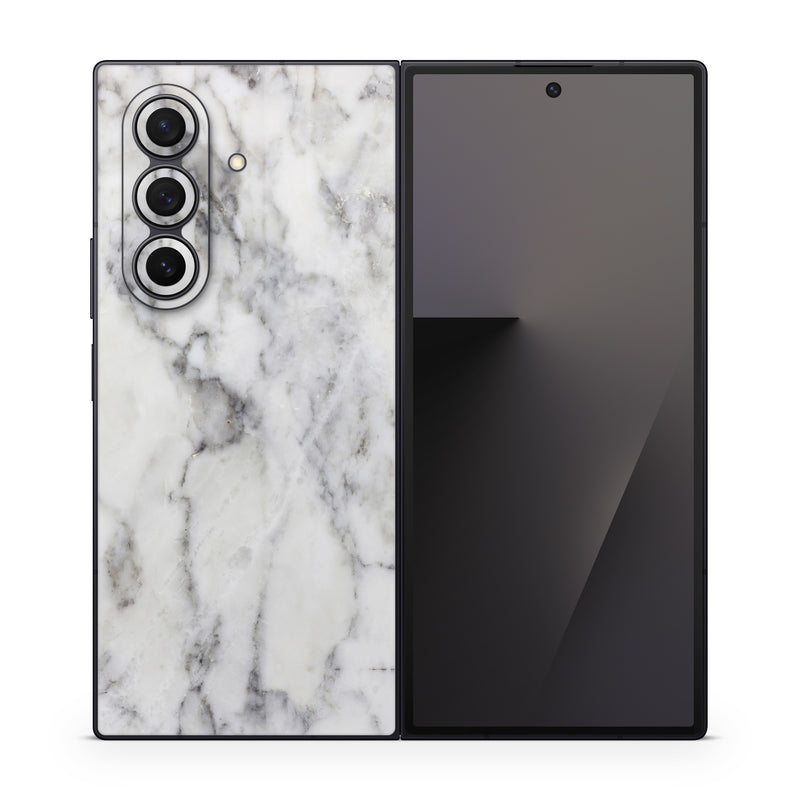 Samsung Galaxy Z Fold7 Skin design of White, Geological phenomenon, Marble, Black-and-white, Freezing, with white, black, gray colors