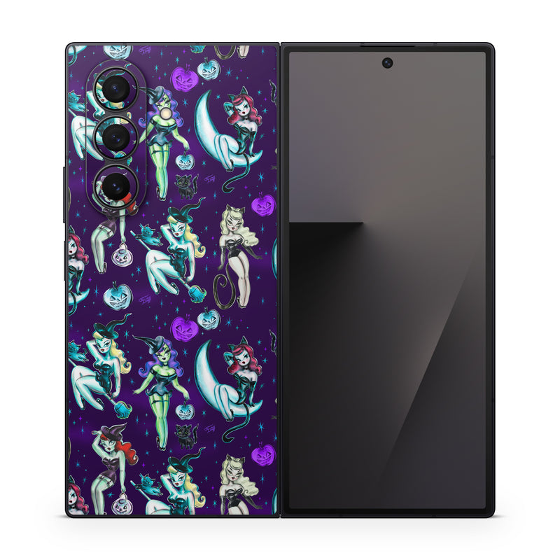 Samsung Galaxy Z Fold7 Skin design of Illustration, Cartoon, Violet, Art, Fictional character, Graphic design, Fiction, Visual arts, Style, Graphics, with blue, green, white, yellow, red, purple colors