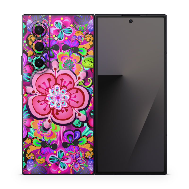 Samsung Galaxy Z Fold7 Skin design of Pattern, Pink, Design, Textile, Magenta, Art, Visual arts, Paisley, with purple, black, red, gray, blue colors
