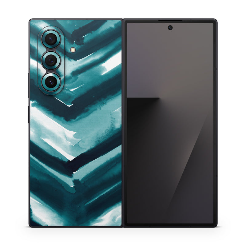 Samsung Galaxy Z Fold7 Skin design of Blue, Green, Turquoise, Aqua, Teal, Photography, Pattern, with blue, white, black colors