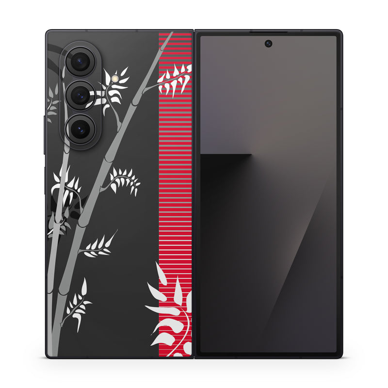 Samsung Galaxy Z Fold7 Skin design of Tree, Branch, Plant, Graphic design, Bamboo, Illustration, Plant stem, Black-and-white, with black, red, gray, white colors