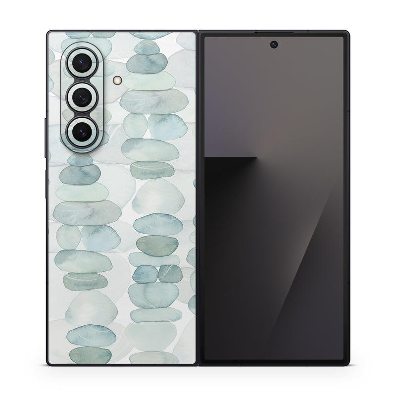 Samsung Galaxy Z Fold7 Skin design of Aqua, Turquoise, Circle, Pattern, Transparent material, Glass, with white, blue colors