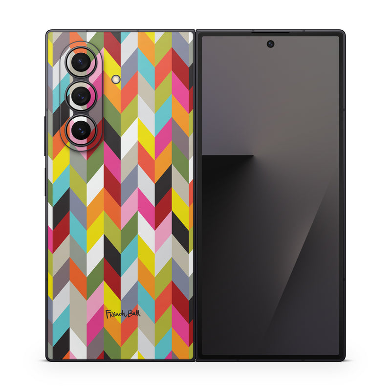 Samsung Galaxy Z Fold7 Skin design of Pattern, Orange, Line, Design, Graphic design, Tints and shades, Triangle, with red, green, gray, black, blue, purple colors