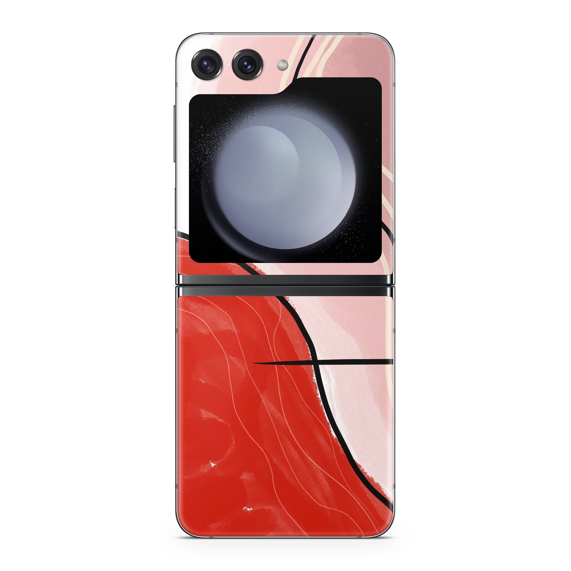 Samsung Galaxy Z Flip5 Skin design of Red, Line, Lip, Material Property, Mouth, Illustration, Graphics, Liquid, Modern Art, Graphic Design, Art, with white, black, brown, red colors