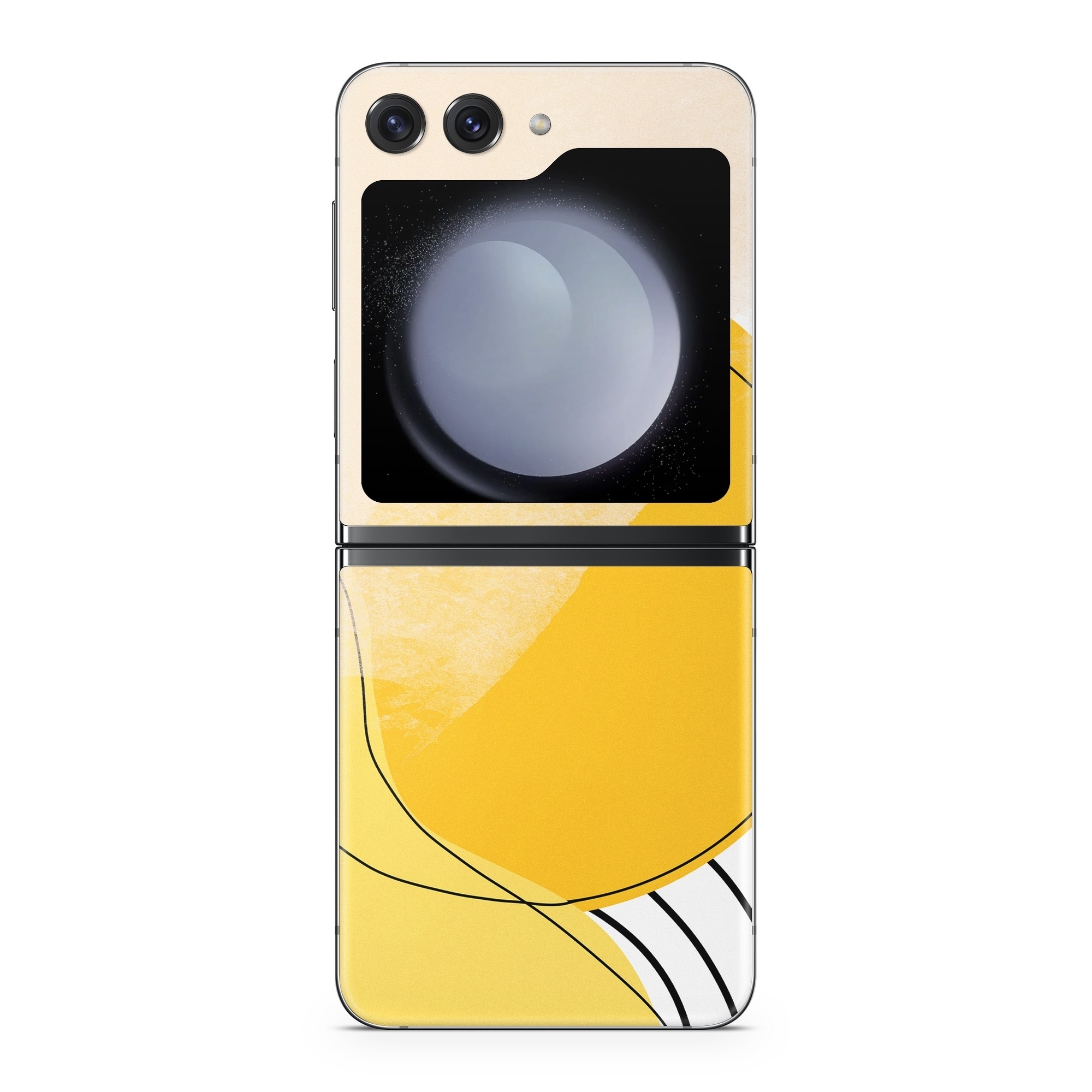 Samsung Galaxy Z Flip5 Skin design of Yellow, Line, Illustration, Graphics, with white, black, brown, yellow colors
