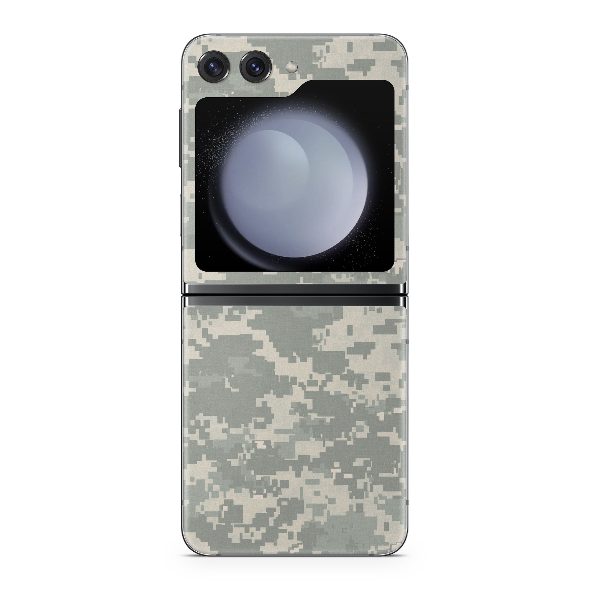 Samsung Galaxy Z Flip5 Skin design of Military camouflage, Green, Pattern, Uniform, Camouflage, Design, Wallpaper, with gray, green colors
