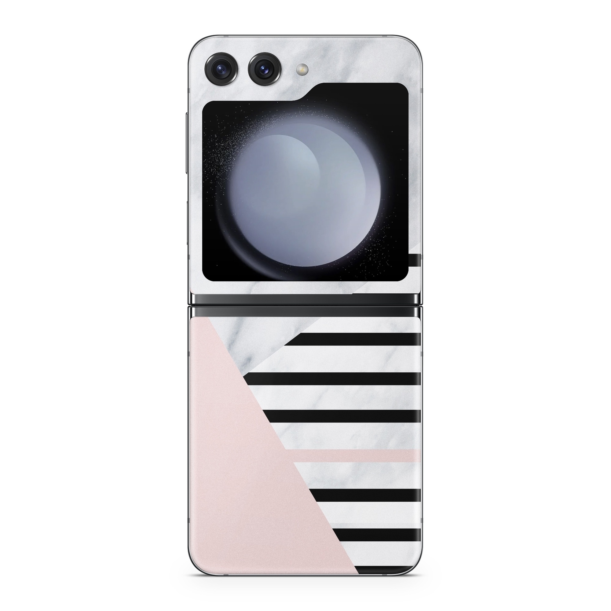 Samsung Galaxy Z Flip5 Skin design of White, Line, Architecture, Stairs, Parallel, with gray, black, white, pink colors