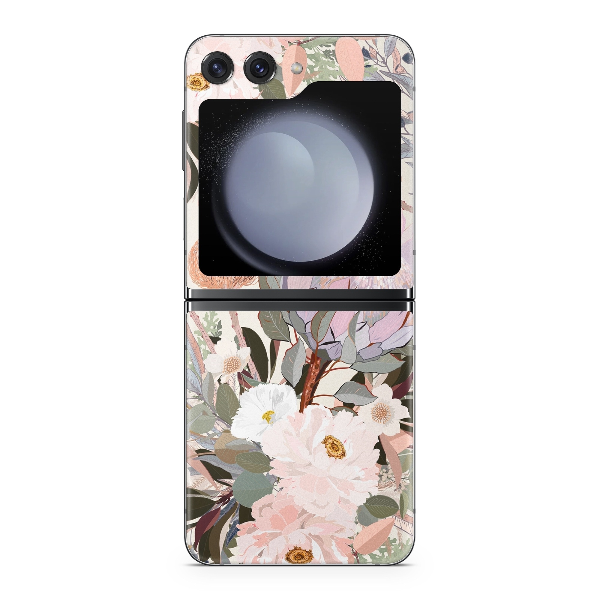 Samsung Galaxy Z Flip5 Skin design of Flower, Floral design, Watercolor paint, Plant, Spring, Branch, Flower Arranging, Lilac, Floristry, Petal, with pink, purple, green, brown, white, yellow, black colors