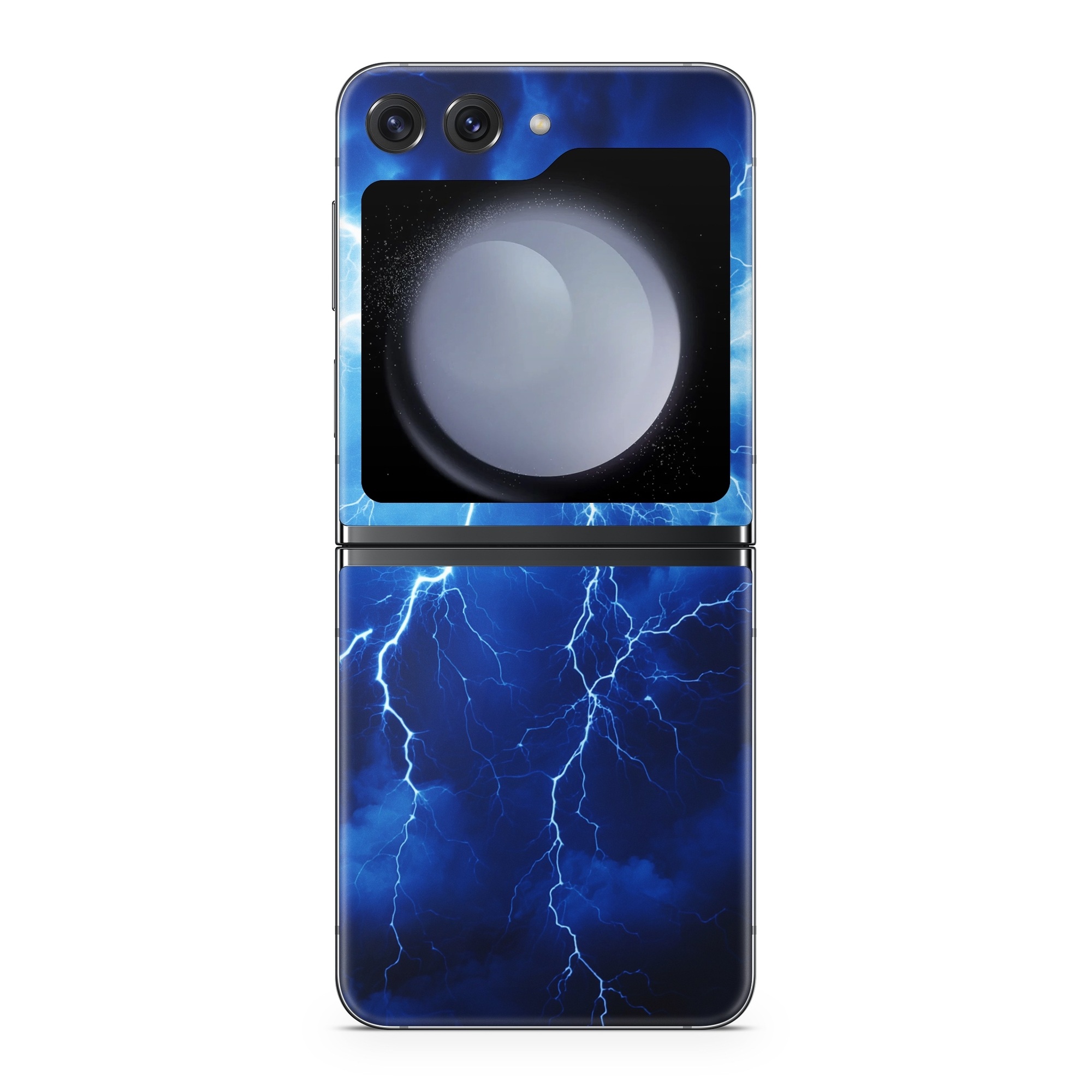 Samsung Galaxy Z Flip5 Skin design of Thunder, Sky, Atmosphere, Daytime, Cloud, Water, Lightning, Light, Azure, Natural environment, with black, blue colors