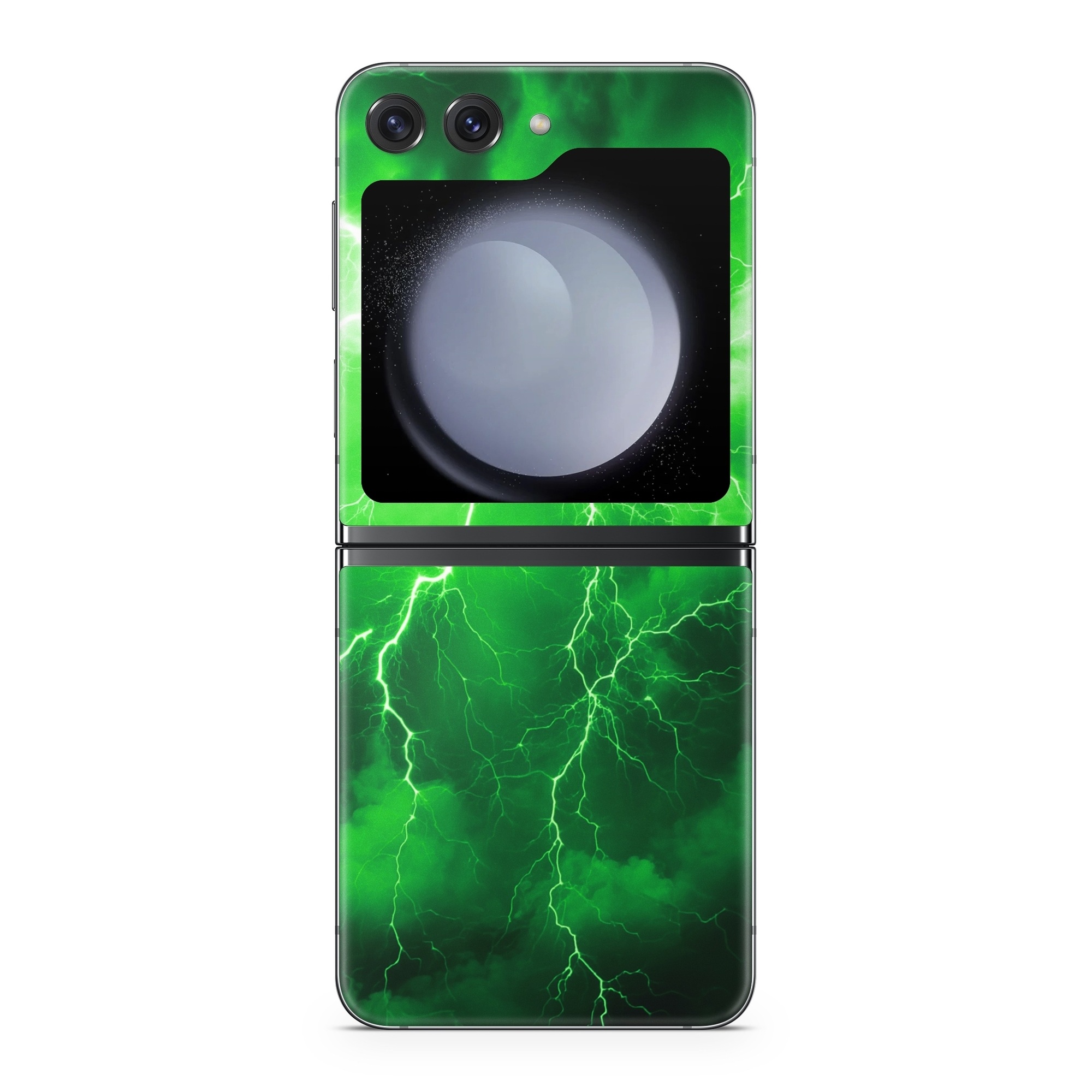 Samsung Galaxy Z Flip5 Skin design of Water, Atmosphere, Thunder, Light, Green, Sky, Natural environment, Natural landscape, Electricity, Organism, with black, green colors