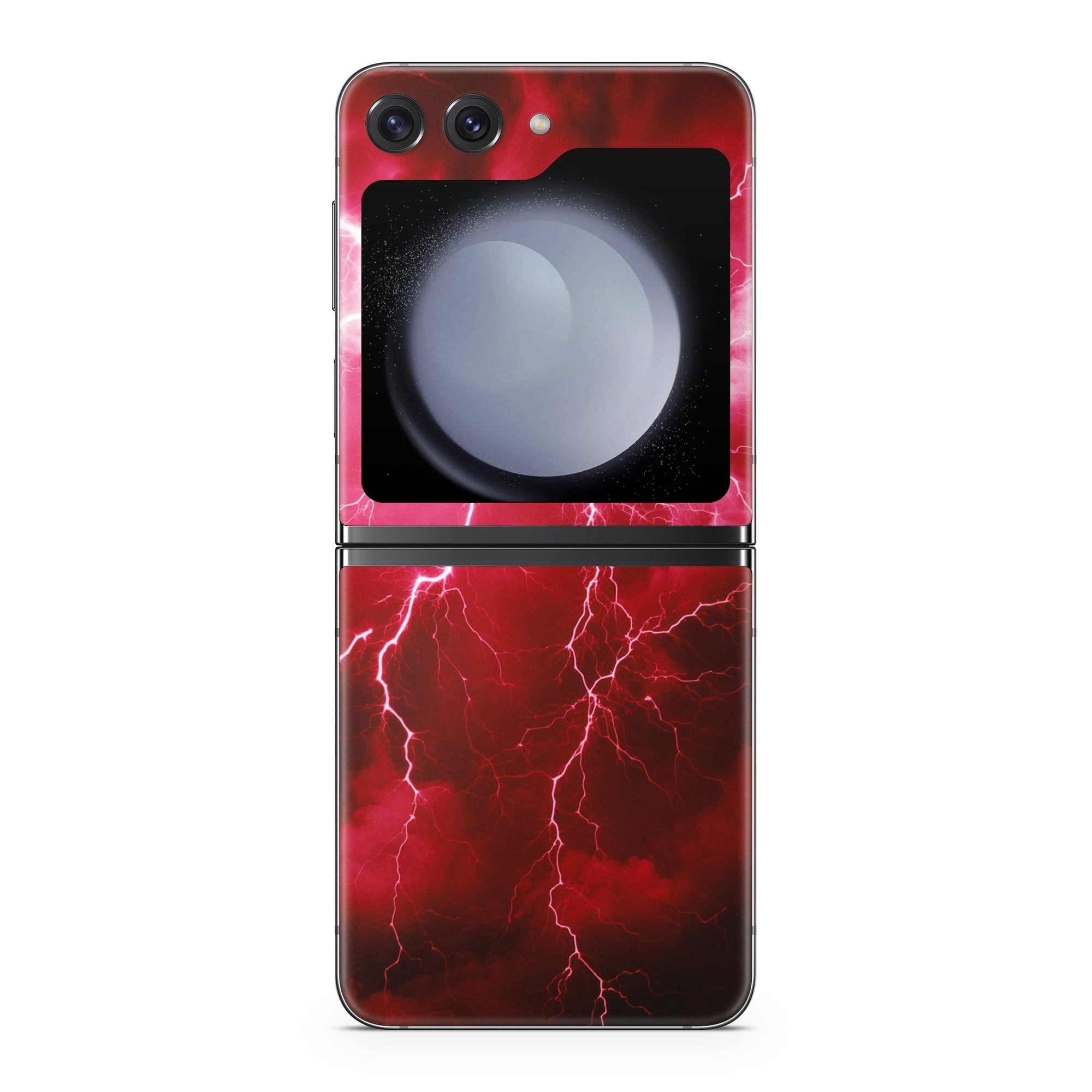 Samsung Galaxy Z Flip5 Skin design of Thunder, Atmosphere, Sky, Light, Purple, Lighting, Water, Thunderstorm, Electricity, Pink, with black, red colors