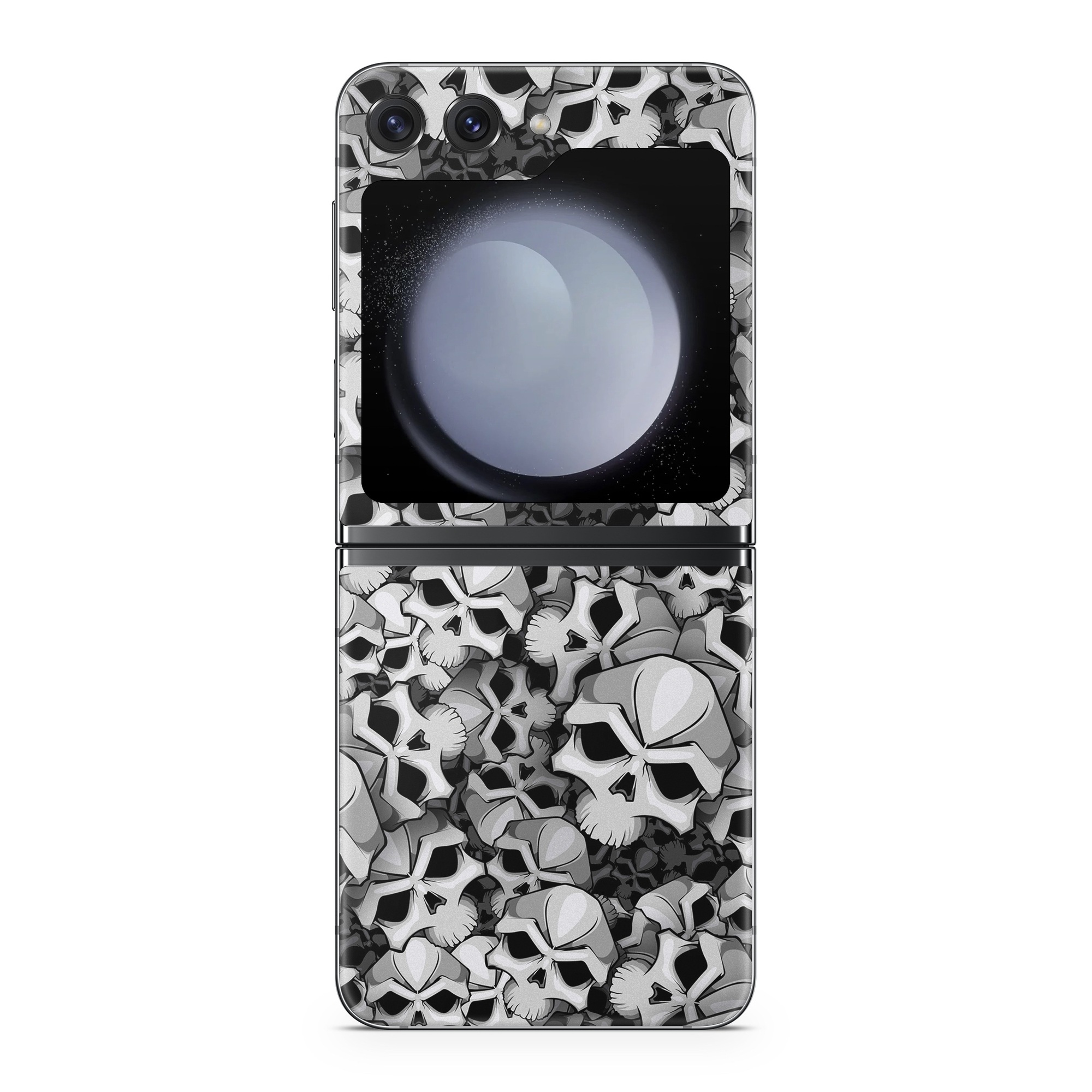 Samsung Galaxy Z Flip5 Skin design of Pattern, Black-and-white, Monochrome, Ball, Football, Monochrome photography, Design, Font, Stock photography, Photography, with gray, black colors