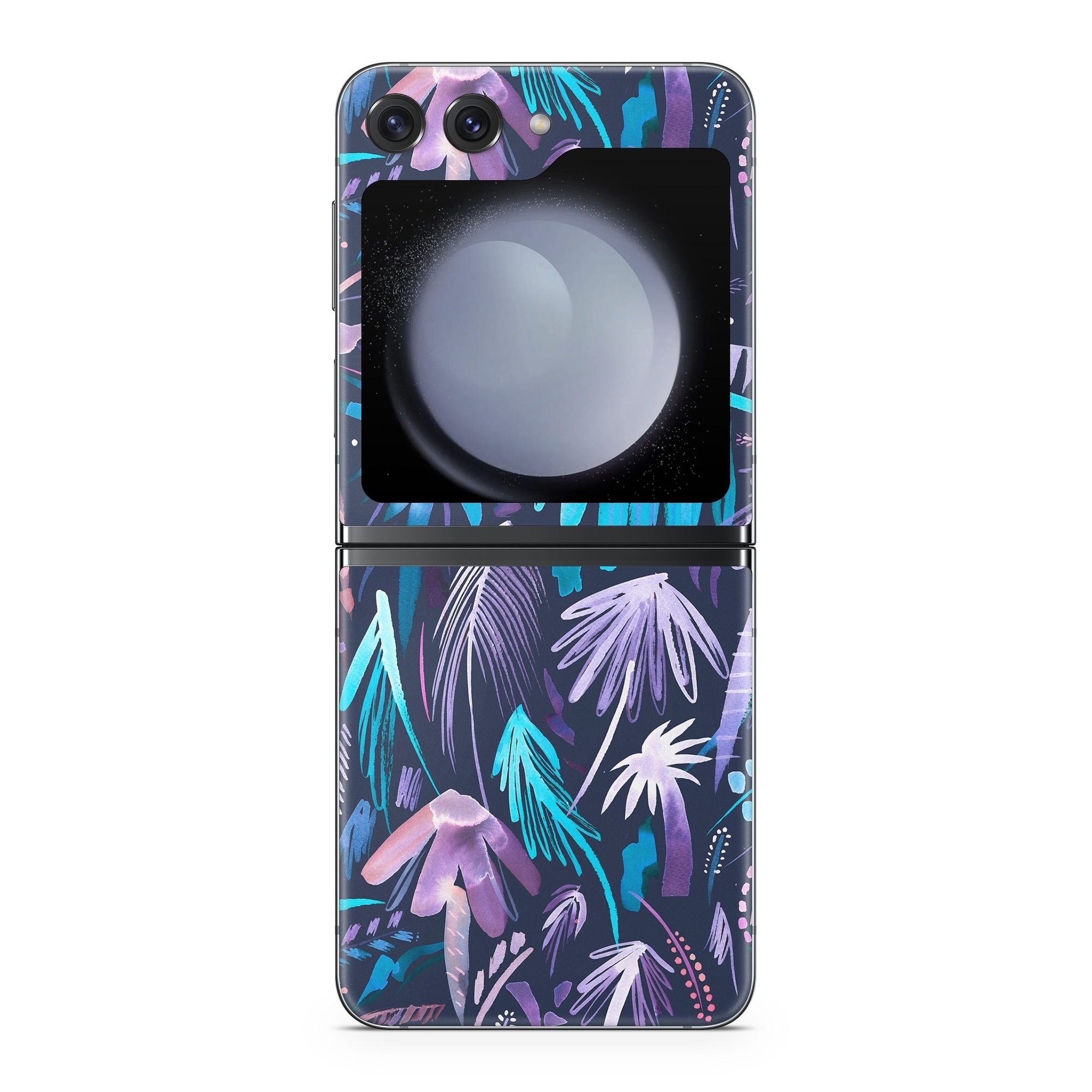 Samsung Galaxy Z Flip5 Skin design of Purple, Blue, Graffiti, Pattern, Psychedelic art, Art, Violet, Lilac, Design, Electric blue, with blue, purple, black, white, pink colors