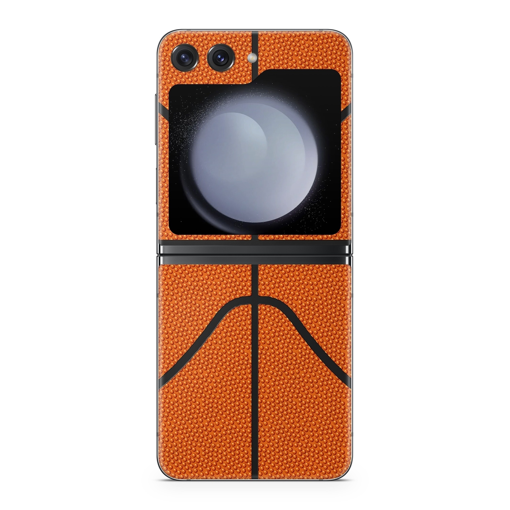 Samsung Galaxy Z Flip5 Skin design of Orange, Basketball, Line, Pattern, Sport venue, Brown, Yellow, Design, Net, Team sport, with orange, black colors