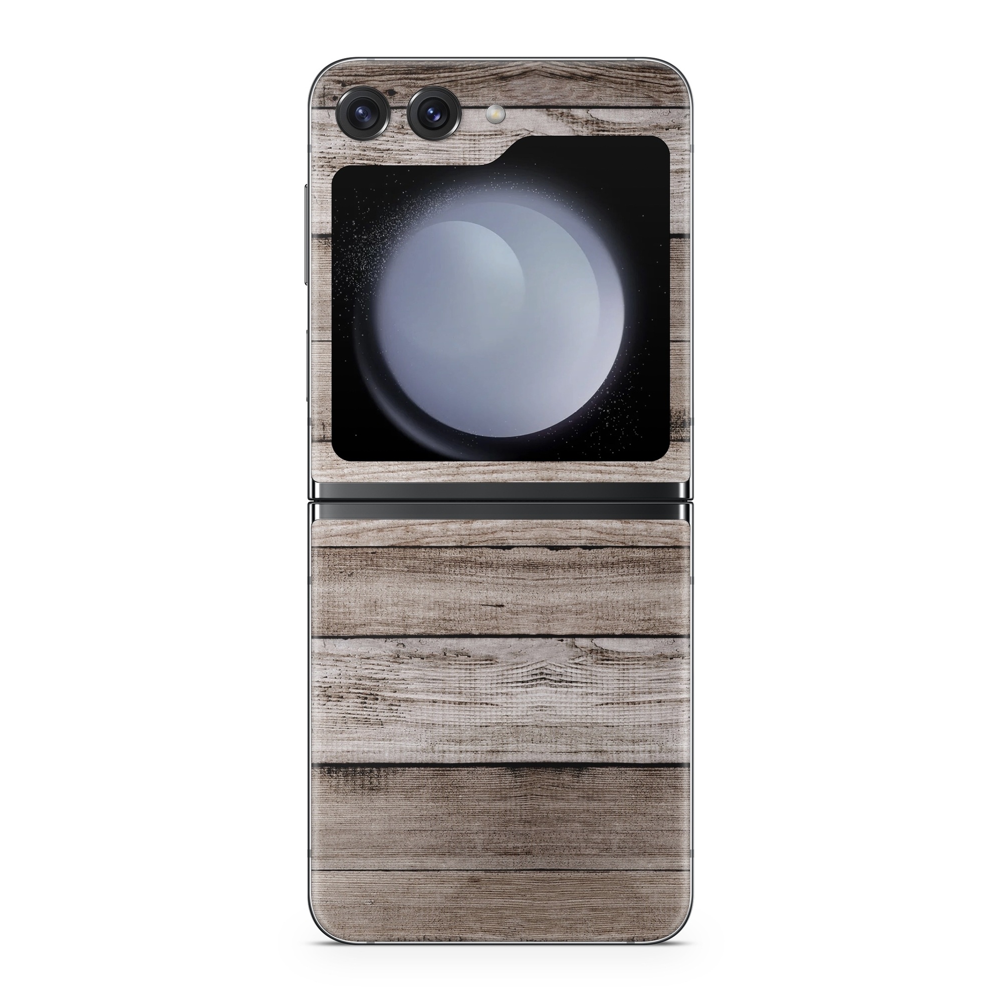 Samsung Galaxy Z Flip5 Skin design of Wood, Plank, Wood stain, Hardwood, Line, Pattern, Floor, Lumber, Wood flooring, Plywood, with brown, black colors
