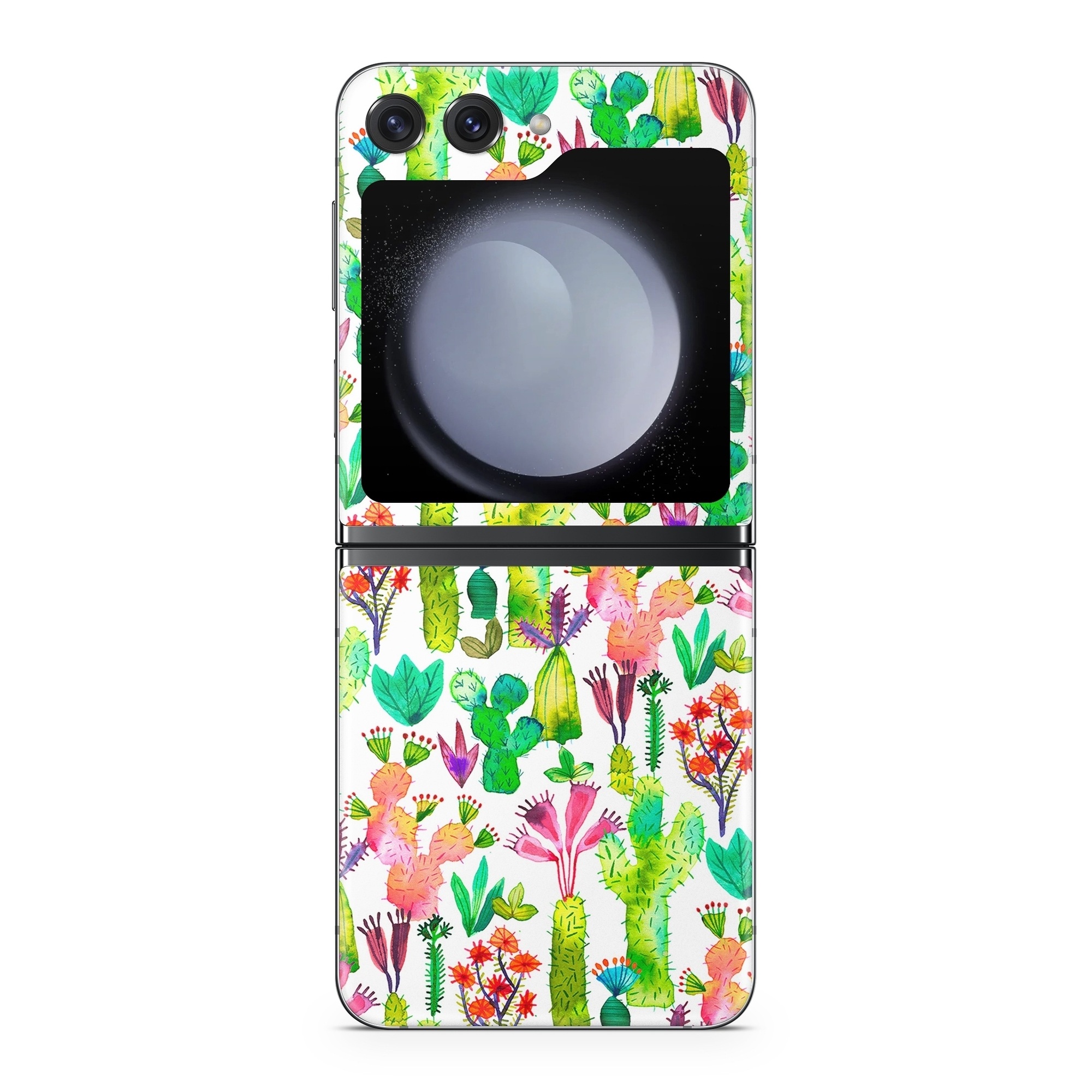 Samsung Galaxy Z Flip5 Skin design of Pattern, Floral design, Plant, Wildflower, Wrapping paper, with white, green, red, purple, pink, black colors