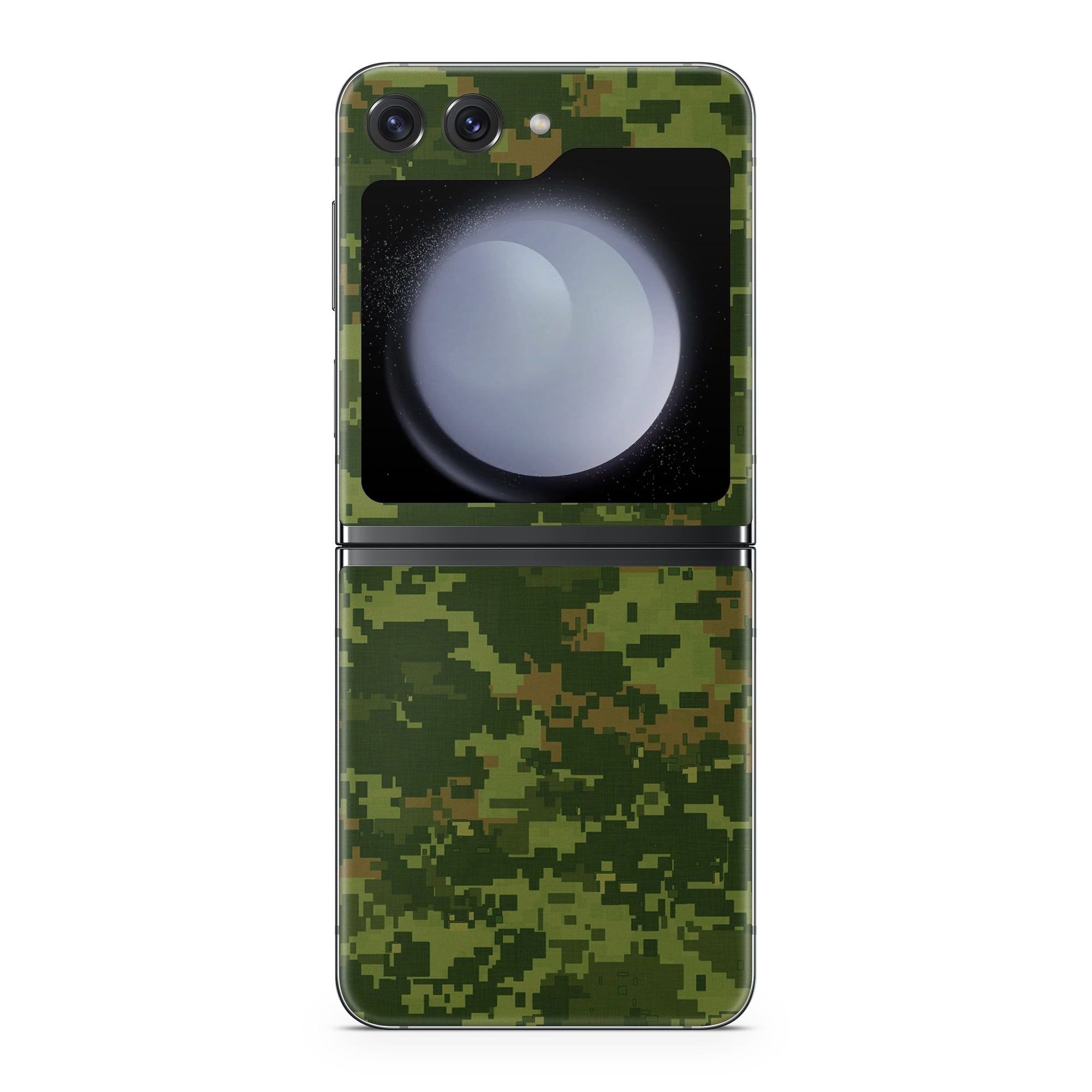 Samsung Galaxy Z Flip5 Skin design of Military camouflage, Green, Pattern, Uniform, Camouflage, Clothing, Design, Leaf, Plant, with green, brown colors