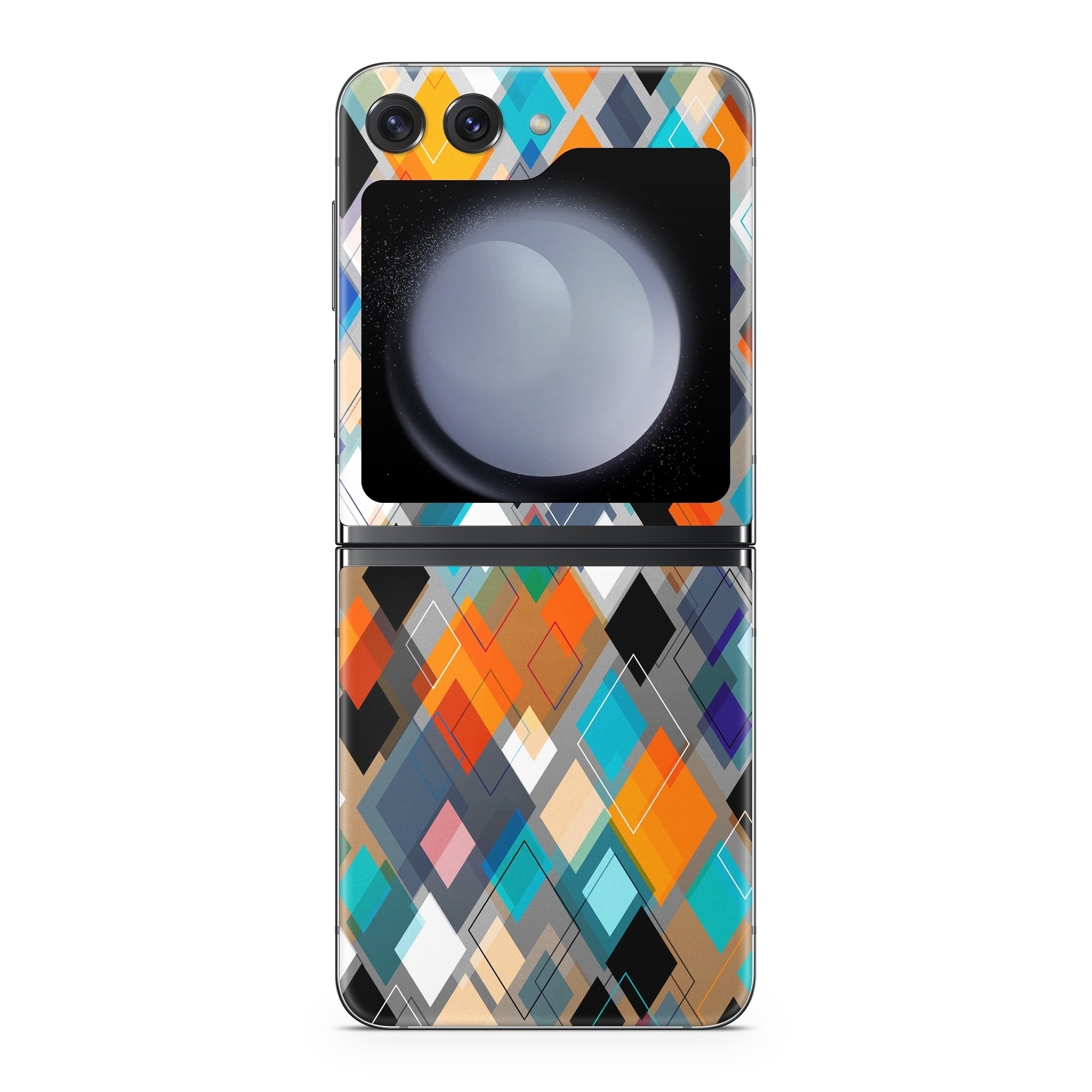 Samsung Galaxy Z Flip5 Skin design of Pattern, Line, Design, Colorfulness, Plaid, Tints and shades, Textile, Symmetry, Square, with black, blue, red, orange, white colors