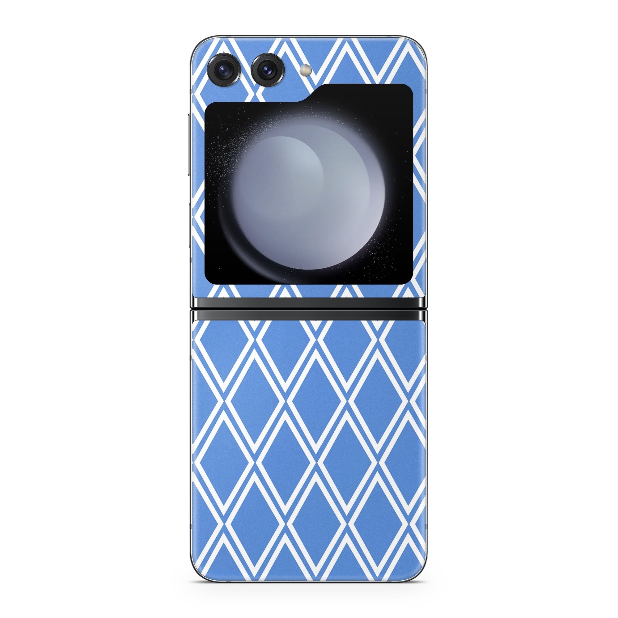 Samsung Galaxy Z Flip5 Skin design of Azure, Font, Aqua, Material property, Symmetry, Parallel, Rectangle, Electric blue, Circle, Pattern, with blue, white colors