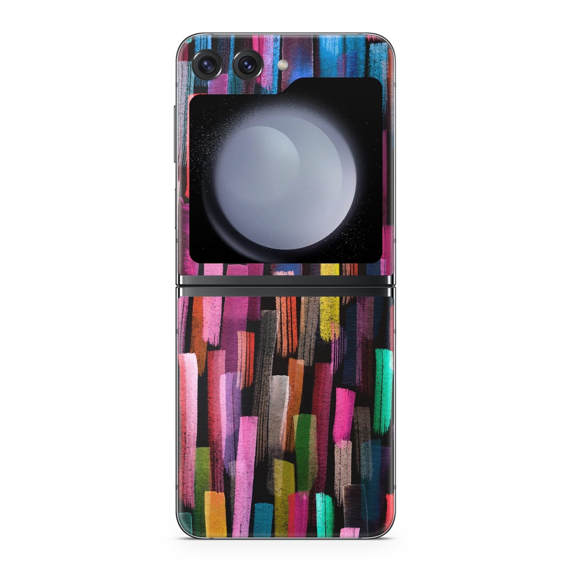 Samsung Galaxy Z Flip5 Skin design of Colorfulness, Textile, Art, Wood, Line, Material property, Font, Pattern, Tints and shades, Magenta, with black, blue, green, red, pink, yellow, orange, white, gray colors