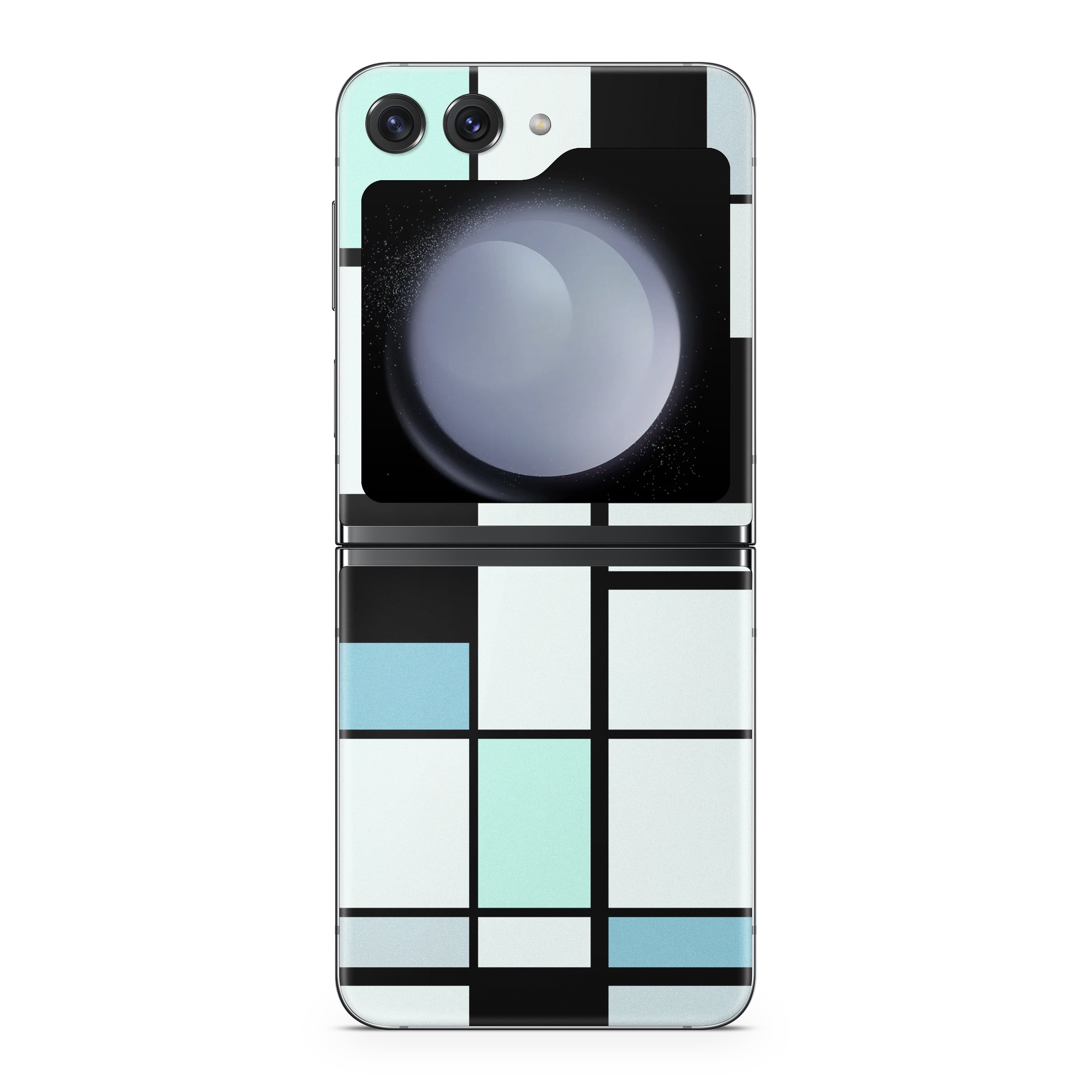 Samsung Galaxy Z Flip5 Skin design of Blue, Line, Turquoise, Pattern, Rectangle, Design, Parallel, Square, Symmetry, Tints and shades, with black, blue, green colors