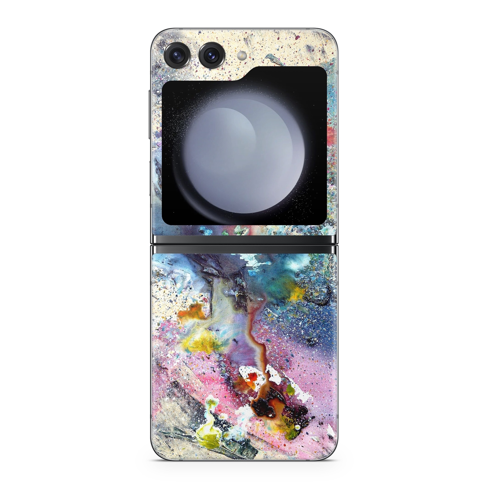 Samsung Galaxy Z Flip5 Skin design of Watercolor paint, Painting, Acrylic paint, Art, Modern art, Paint, Visual arts, Space, Colorfulness, Illustration, with gray, black, blue, red, pink colors
