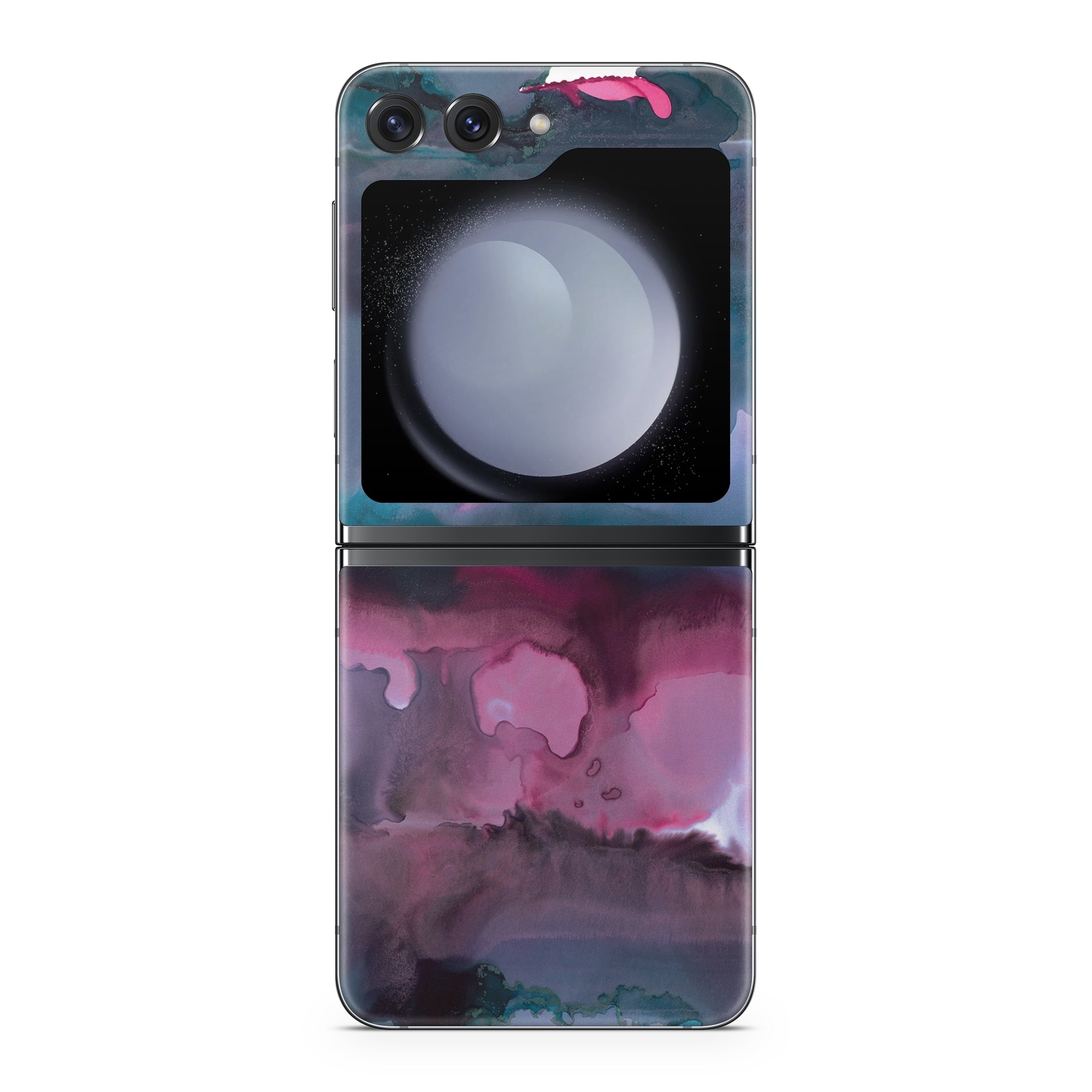 Samsung Galaxy Z Flip5 Skin design of Watercolor paint, Purple, Painting, Ice, Magenta, Sky, Art, Cloud, Paint, Modern art, with black, white, purple, blue, red colors