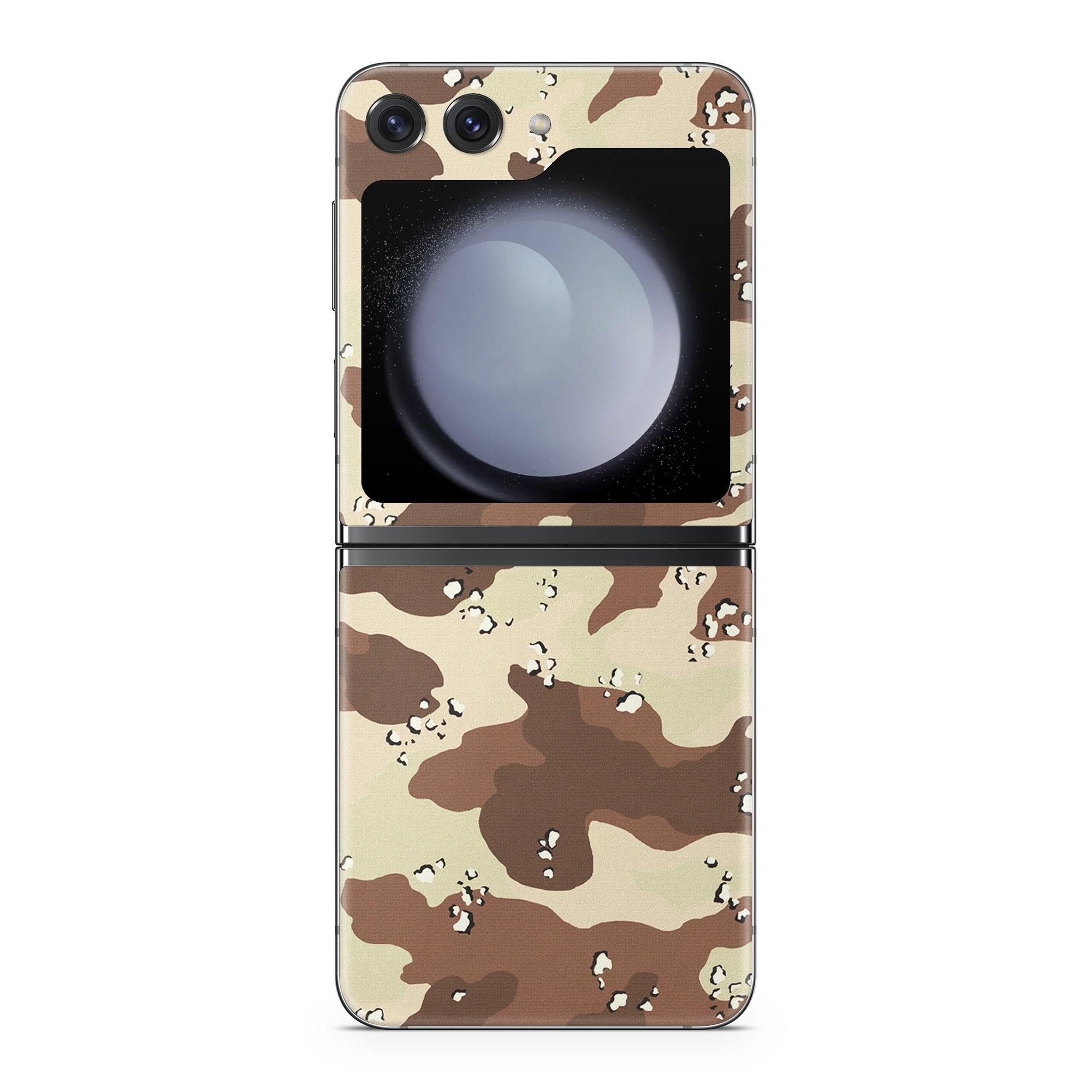 Samsung Galaxy Z Flip5 Skin design of Military camouflage, Brown, Pattern, Design, Camouflage, Textile, Beige, Illustration, Uniform, Metal, with gray, red, black, green colors