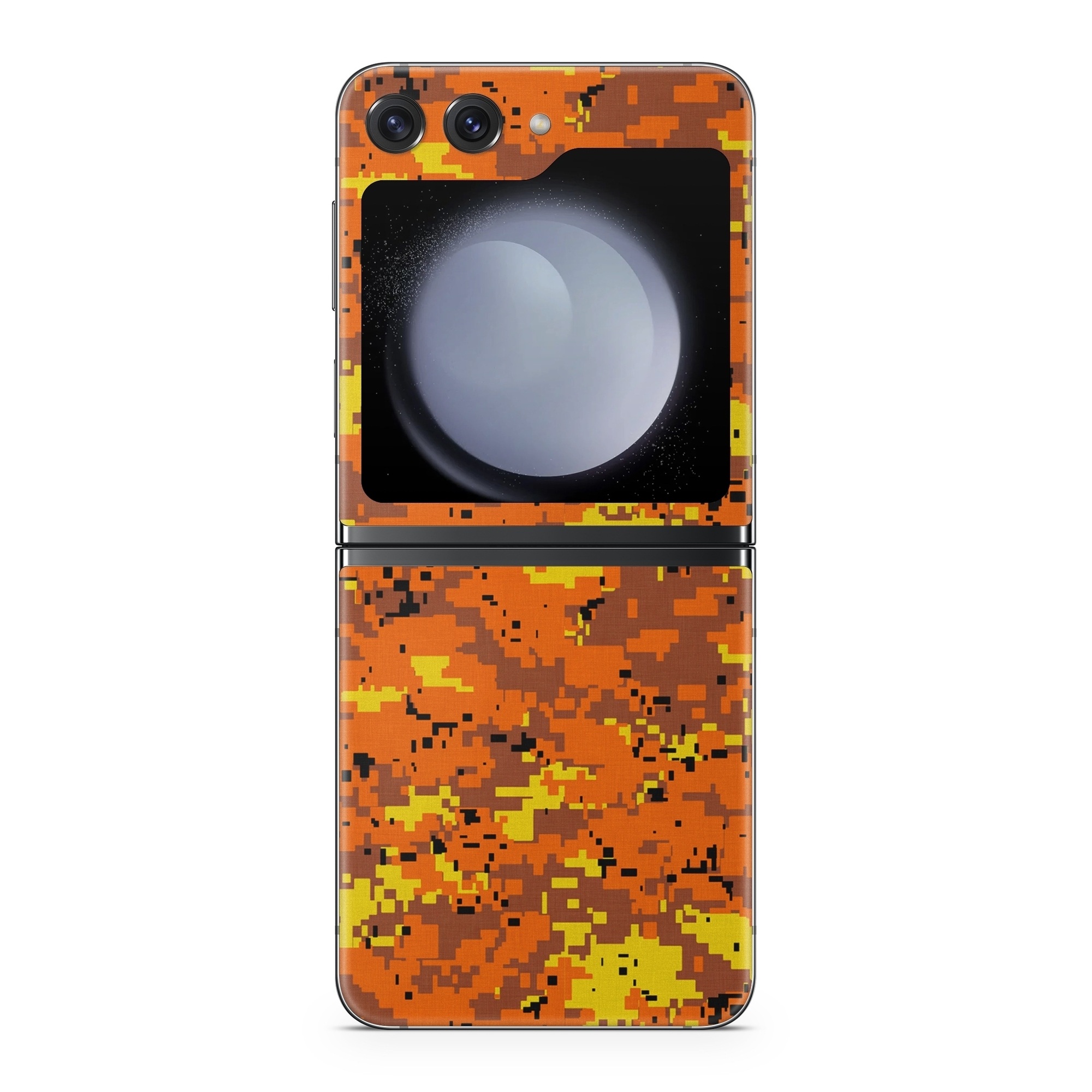 Samsung Galaxy Z Flip5 Skin design of Orange, Yellow, Leaf, Tree, Pattern, Autumn, Plant, Deciduous, with red, green, black colors