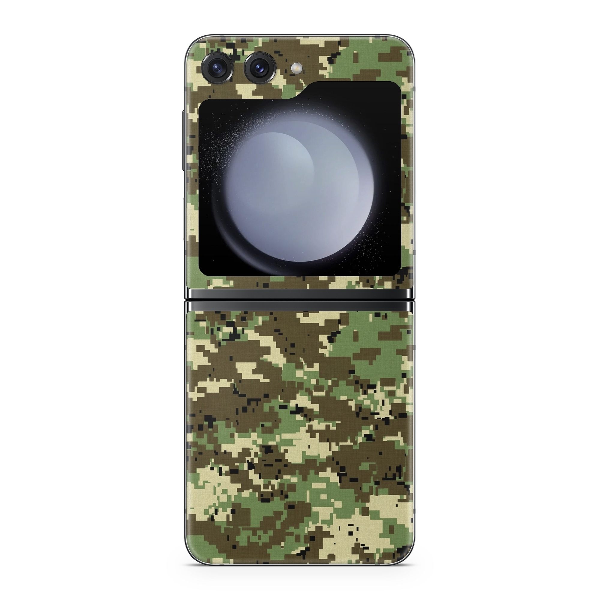 Samsung Galaxy Z Flip5 Skin design of Military camouflage, Pattern, Camouflage, Green, Uniform, Clothing, Design, Military uniform, with black, gray, green colors