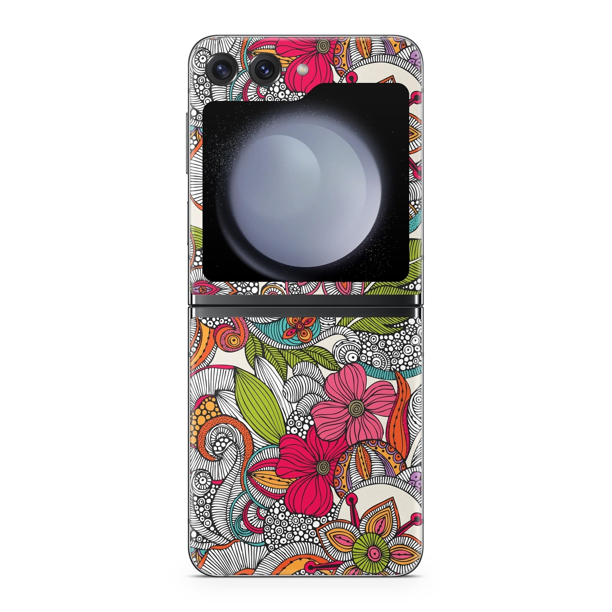 Samsung Galaxy Z Flip5 Skin design of Pattern, Drawing, Visual arts, Art, Design, Doodle, Floral design, Motif, Illustration, Textile, with gray, red, black, green, purple, blue colors
