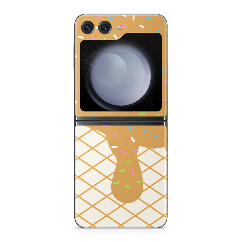 Samsung Galaxy Z Flip5 Skin design of Graphics, Child art, Wrapping Paper, Pattern, with white, brown, yellow, green, orange, pink, blue colors