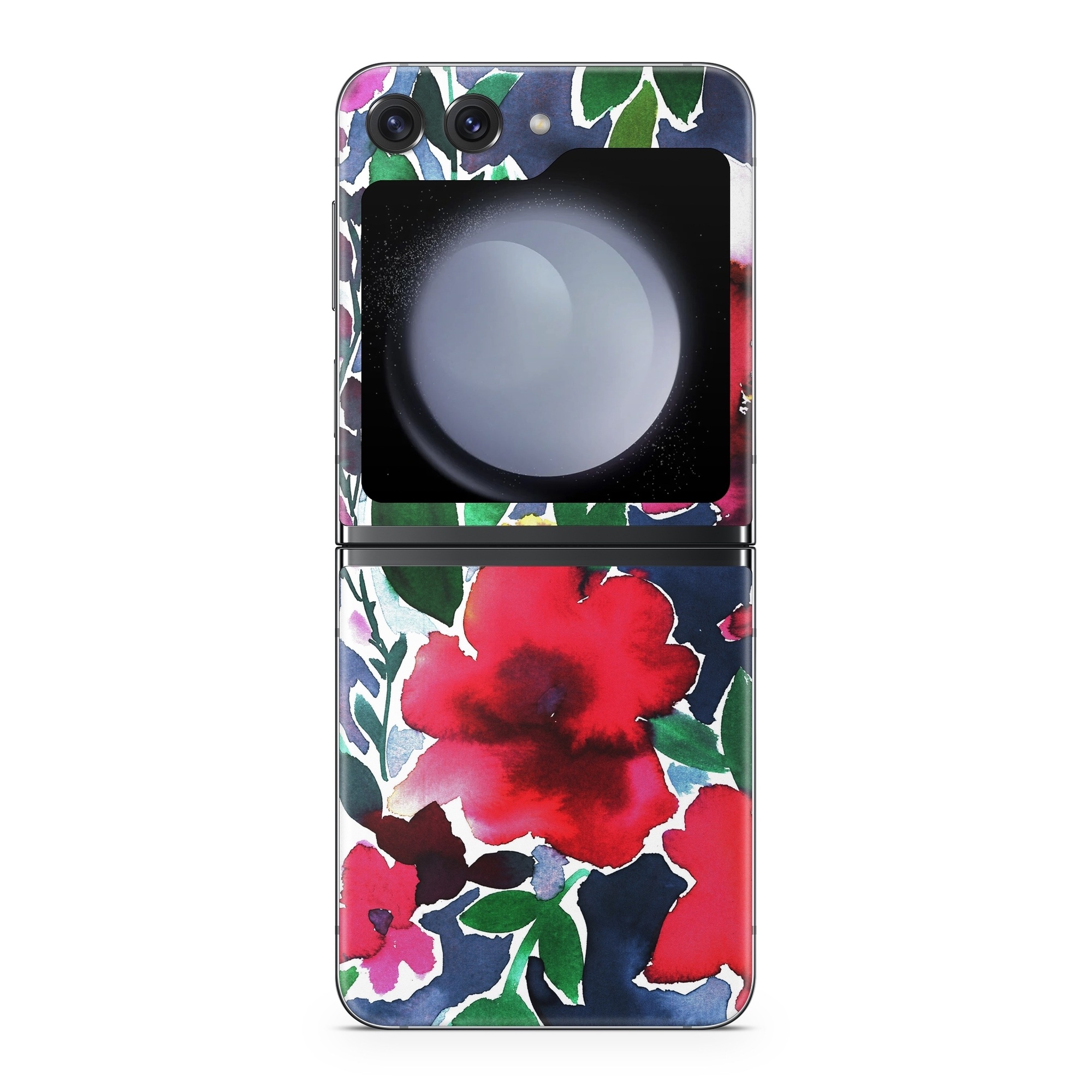 Samsung Galaxy Z Flip5 Skin design of Flower, Petal, Red, Plant, Pattern, Pink, Purple, Flowering plant, Botany, Design, with red, green, pink, blue colors