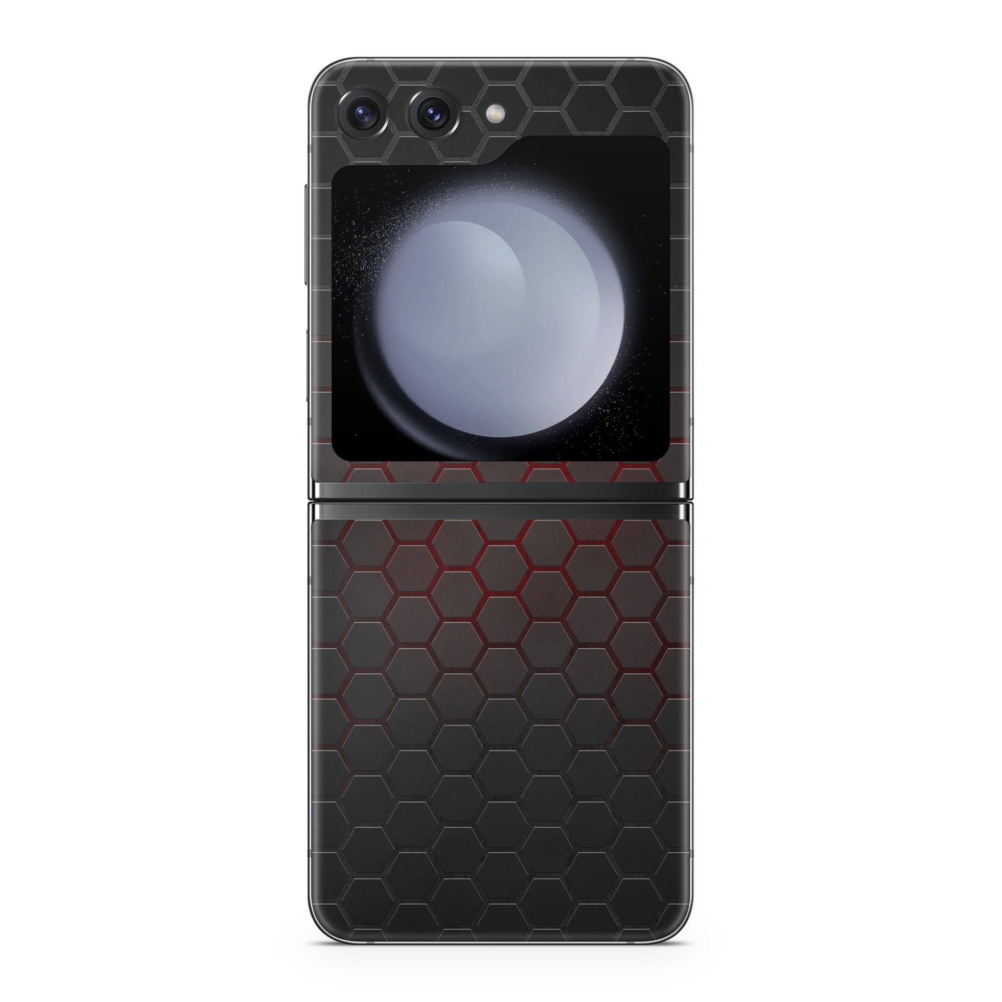 Samsung Galaxy Z Flip5 Skin design of Black, Pattern, Metal, Design, Mesh, Carbon, Space, Wallpaper, with black, red colors