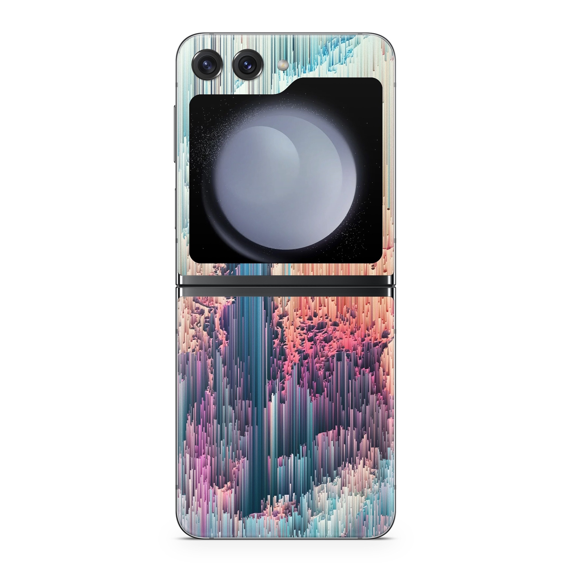 Samsung Galaxy Z Flip5 Skin design of Blue, Pink, Sky, Turquoise, Design, Rock, Textile, Photography, Cloud, Winter, with white, blue, purple, pink, red colors