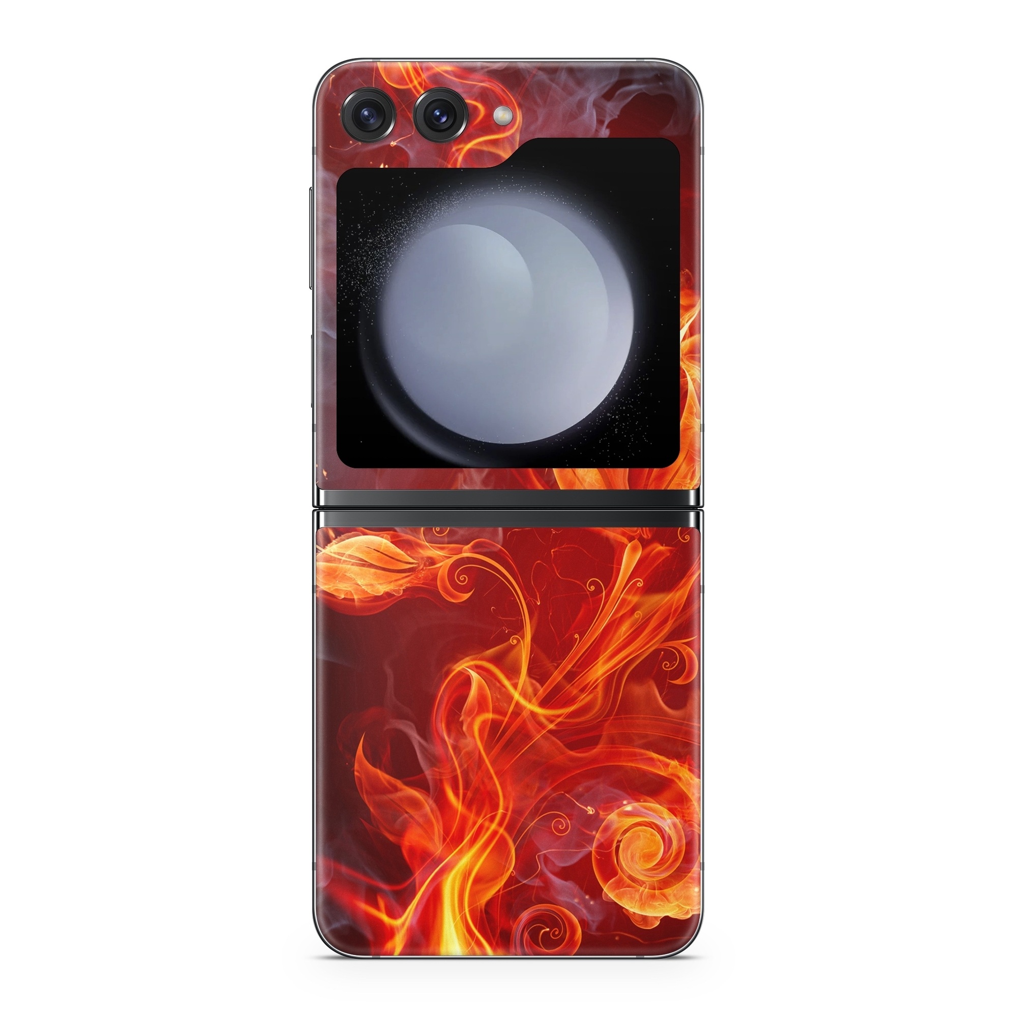 Samsung Galaxy Z Flip5 Skin design of Flame, Fire, Heat, Red, Orange, Fractal art, Graphic design, Geological phenomenon, Design, Organism, with black, red, orange colors