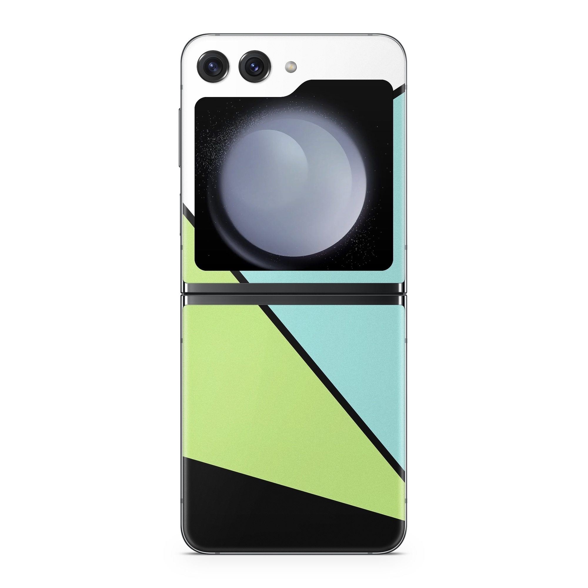 Samsung Galaxy Z Flip5 Skin design of Green, Line, Blue, Triangle, Design, Parallel, Pattern, Graphic design, Slope, with white, black, green, blue colors