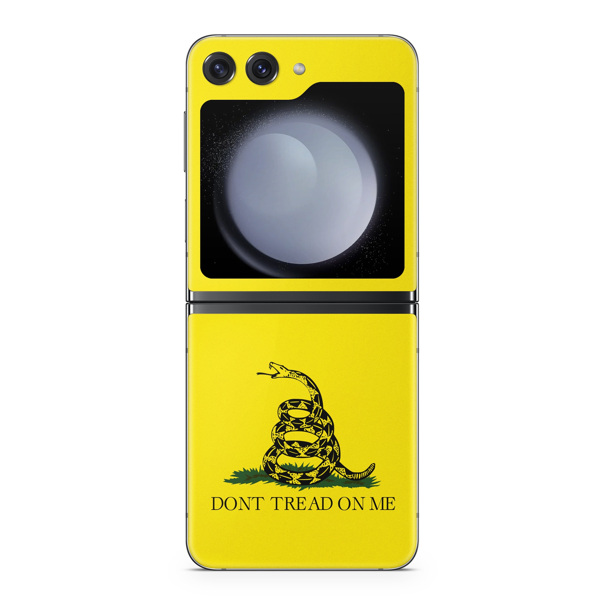 Samsung Galaxy Z Flip5 Skin design of Yellow, Font, Logo, Graphics, Illustration, with orange, black, green colors