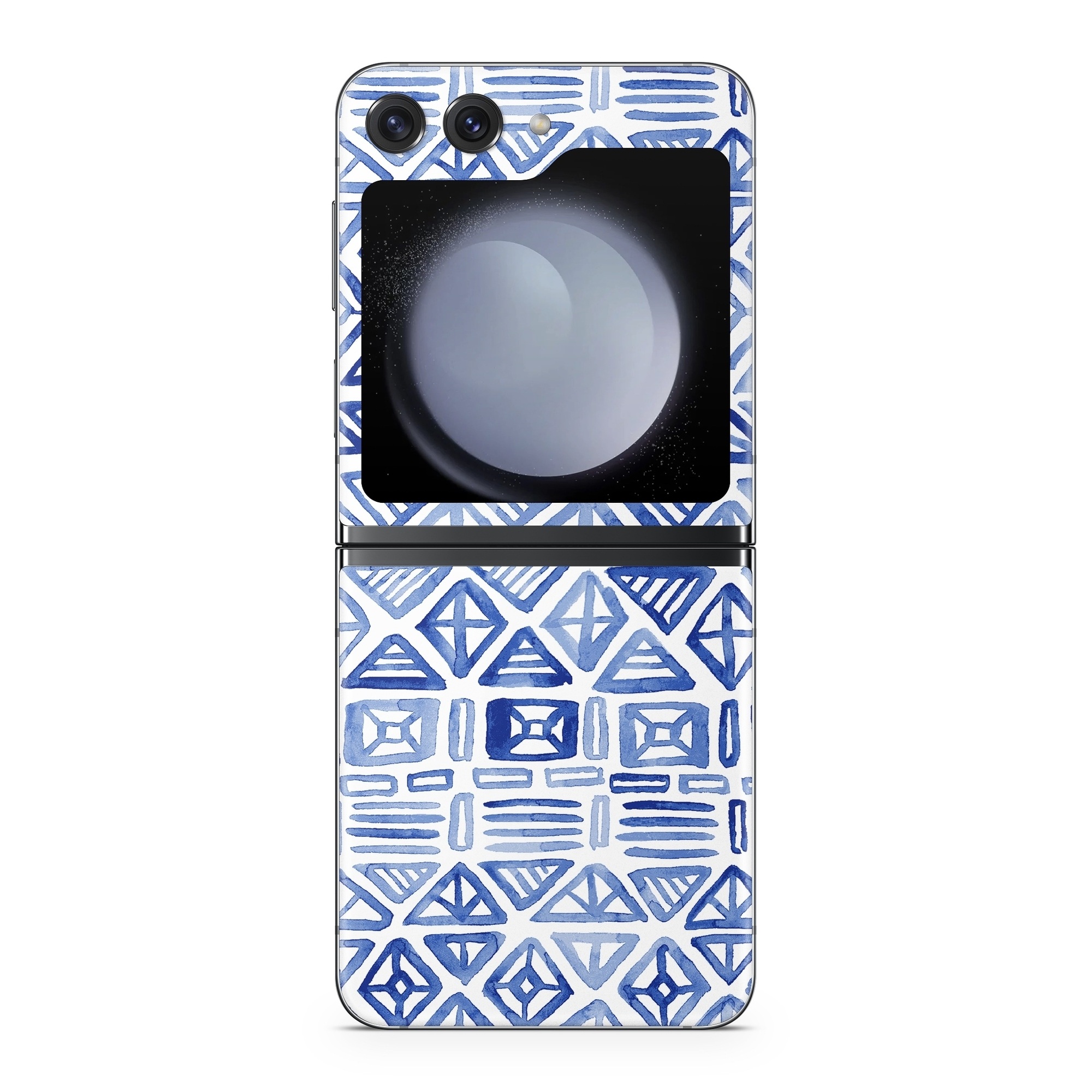 Samsung Galaxy Z Flip5 Skin design of Pattern, Line, Design, Symmetry, Visual arts, Parallel, with white, blue colors
