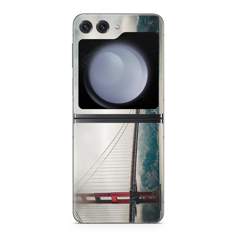 Samsung Galaxy Z Flip5 Skin design of Bridge, Sky, Water, Cable-stayed bridge, Suspension bridge, Coastal and oceanic landforms, Bridge–tunnel, Sea, List of nonbuilding structure types, Ocean