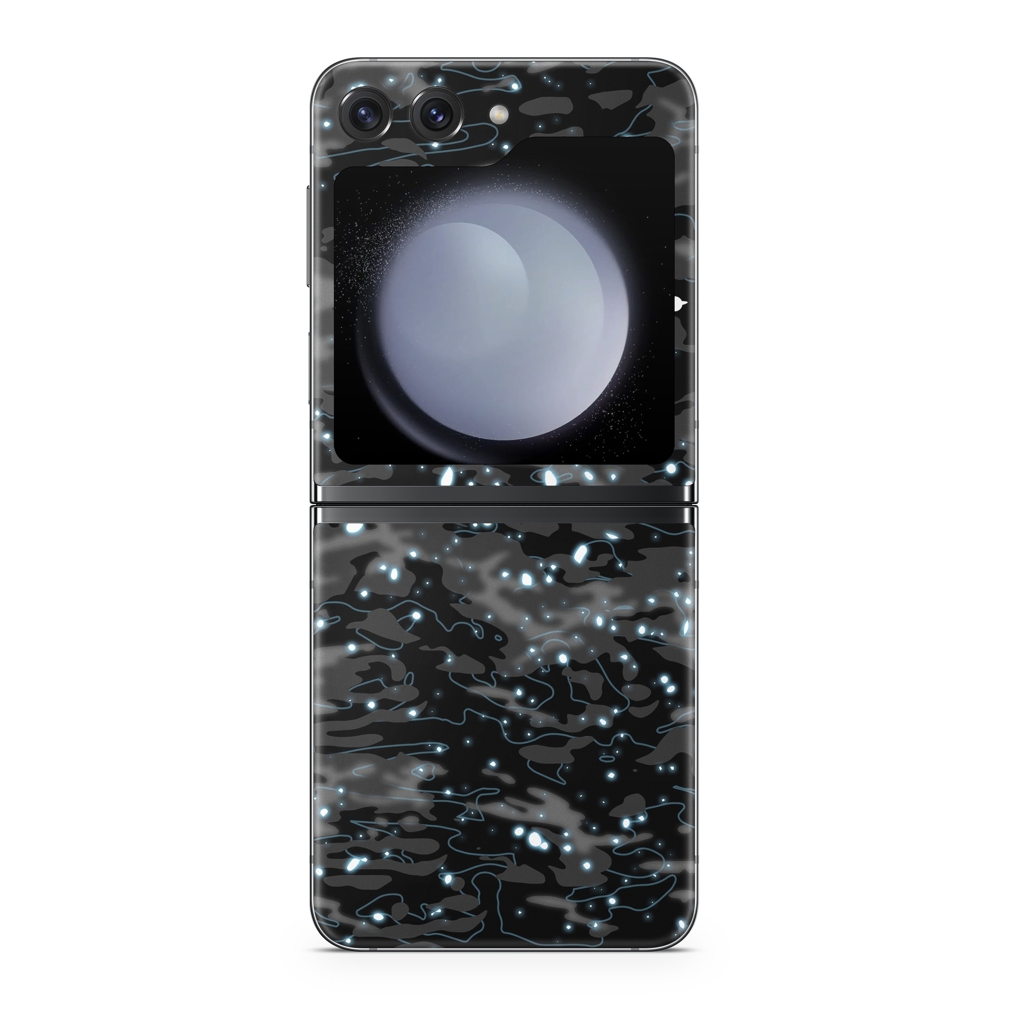 Samsung Galaxy Z Flip5 Skin design of Black, Water, Space, Black-and-white, Granite, with blue, white, gray, blue colors