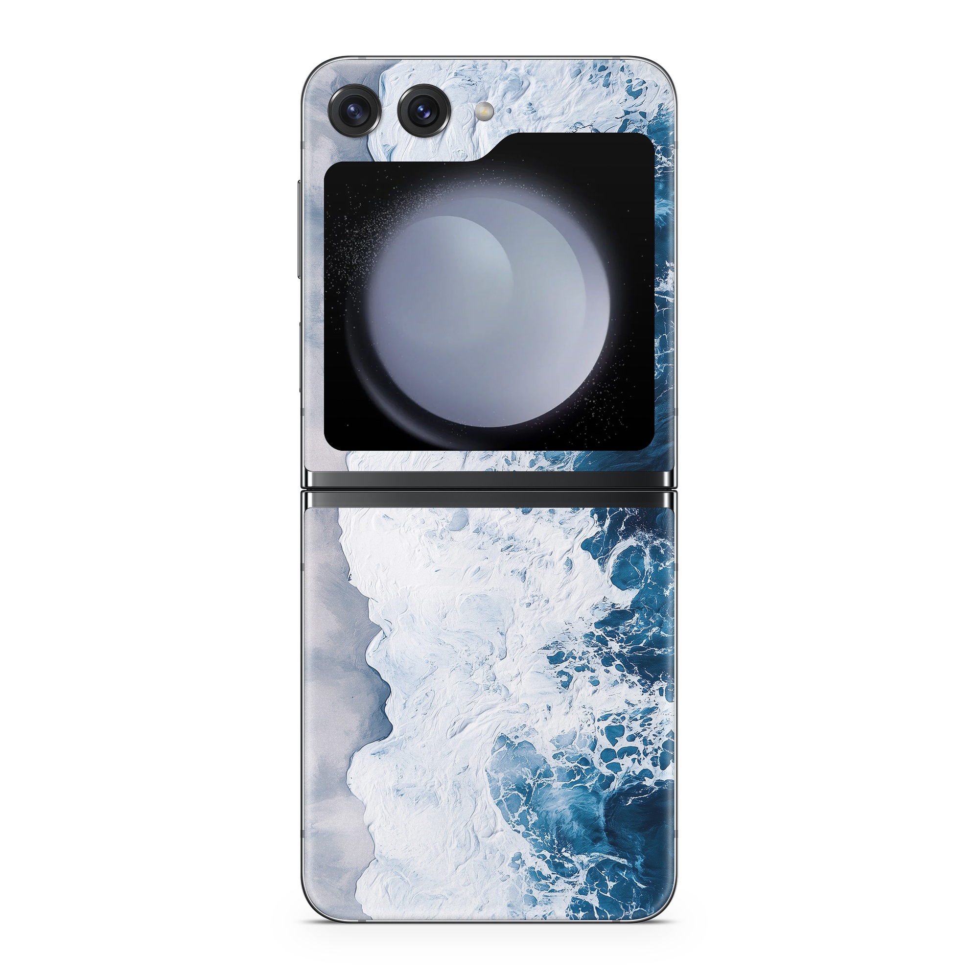 Samsung Galaxy Z Flip5 Skin design of Water, Atmosphere, Water resources, Cloud, Liquid, Azure, Fluid, Natural landscape, Wind wave, Sky, with black, blue, white, gray colors