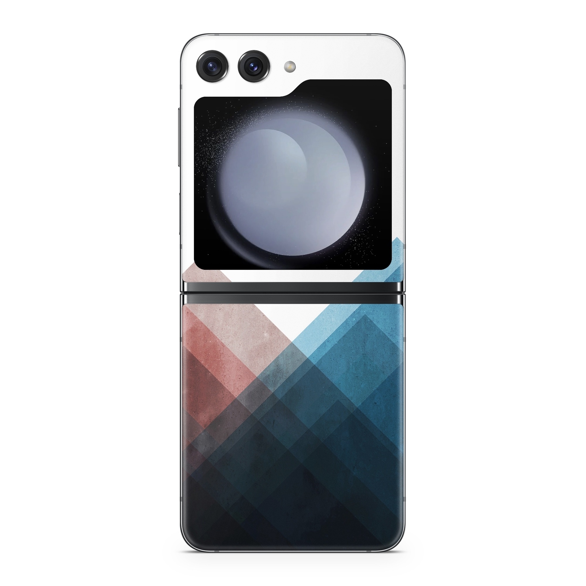 Samsung Galaxy Z Flip5 Skin design of Blue, Red, Sky, Pink, Line, Architecture, Font, Graphic design, Colorfulness, Illustration, with red, pink, blue colors