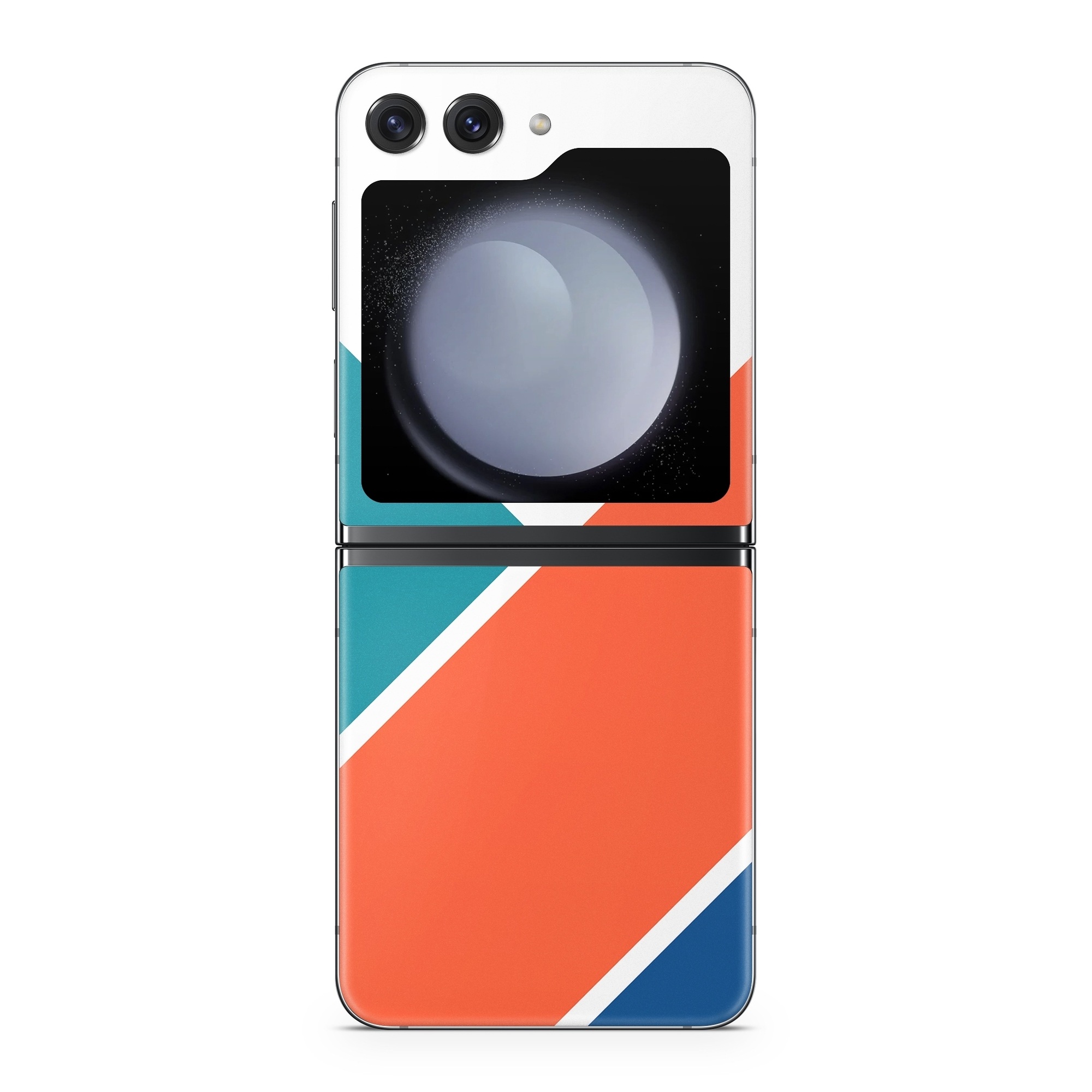 Samsung Galaxy Z Flip5 Skin design of Blue, Orange, Line, Turquoise, Flag, Electric blue, Pattern, Parallel, with white, blue, red, orange, green colors